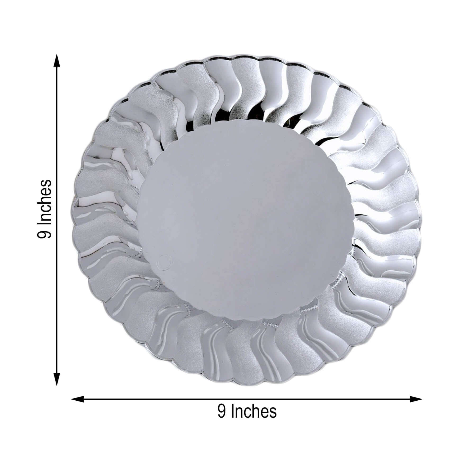12-Pack Plastic Dinner Plates Silver Flared Rim - Durable Disposable Party Plates 9"