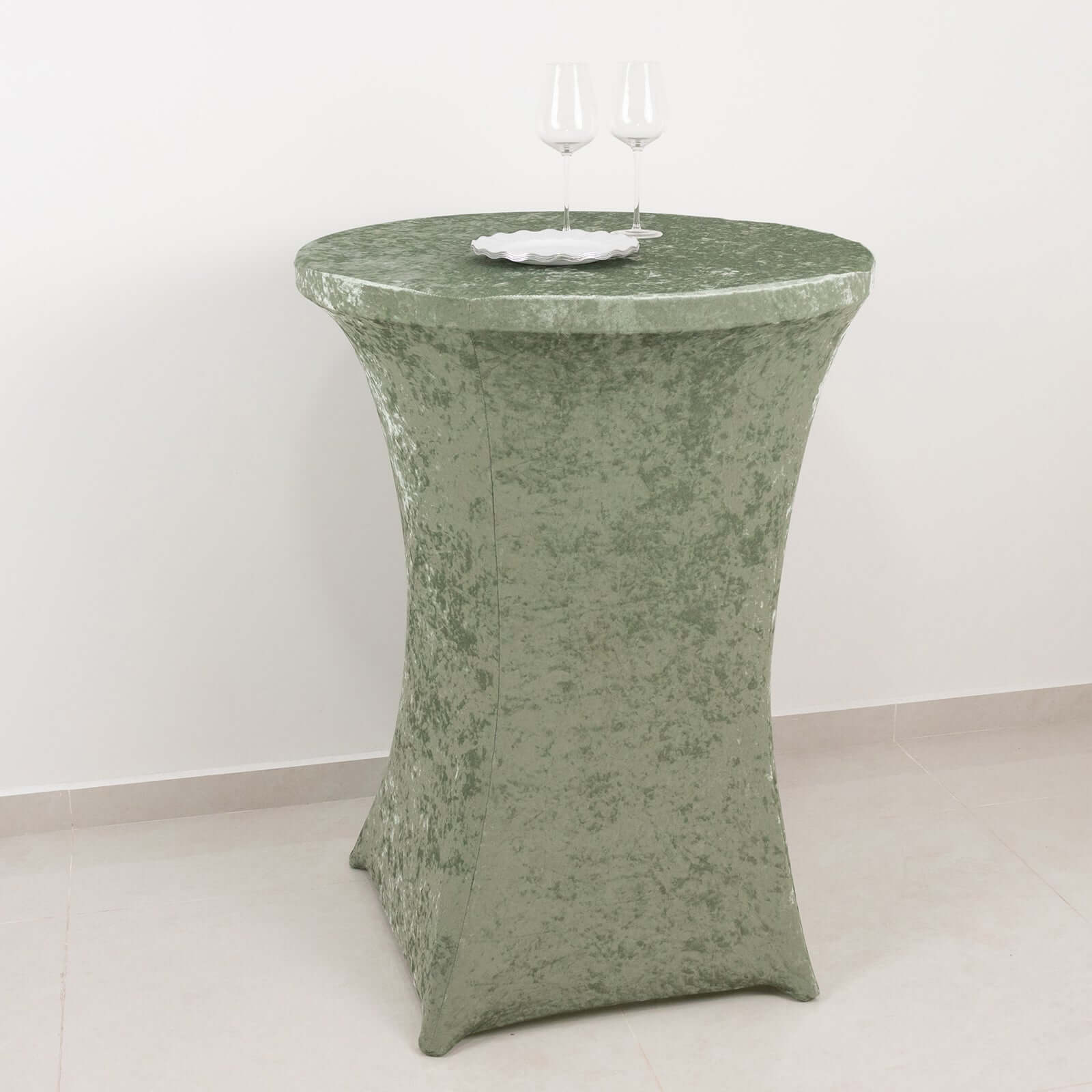 Crushed Velvet Spandex 32" Round Cocktail Table Cover Sage Green Smooth Highboy Tablecloth