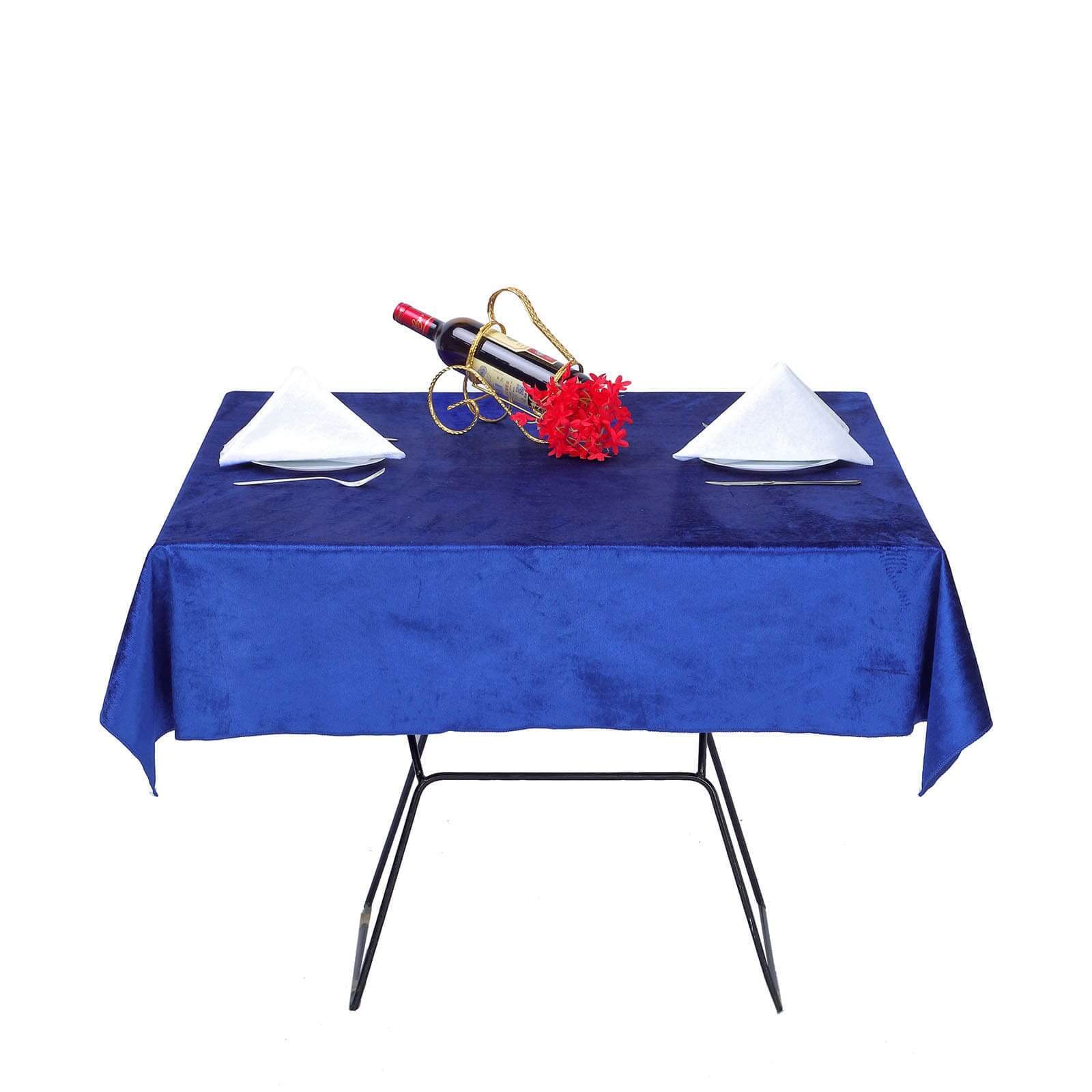 54"x54" Royal Blue Seamless Premium Velvet Square Tablecloth, Reusable Linen