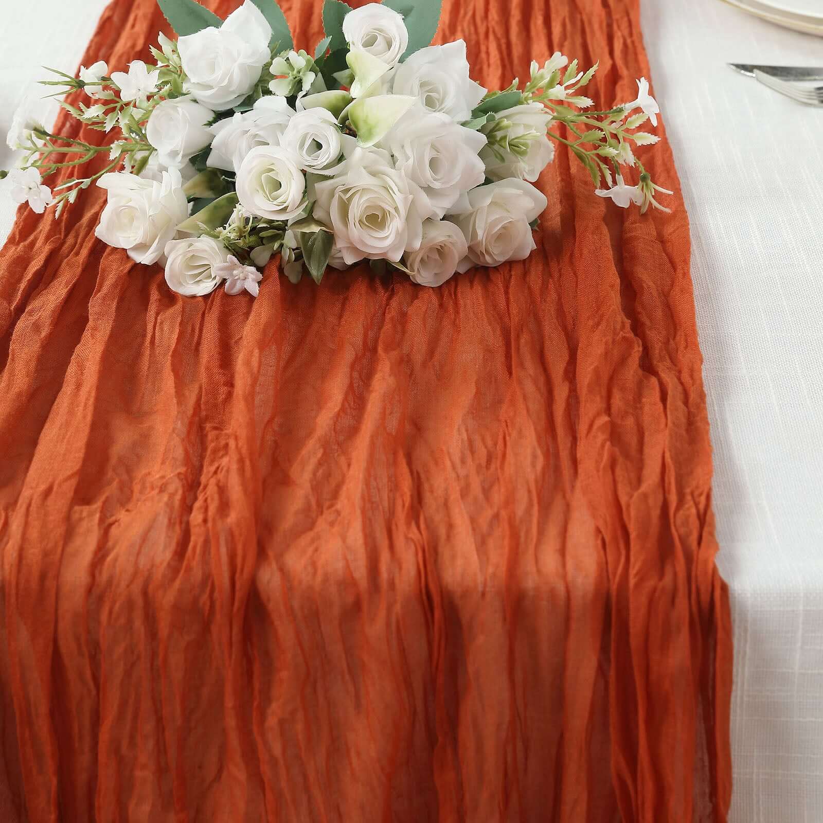 Gauze Cheesecloth 10ft Table Runner Terracotta (Rust) - Rustic Boho Style