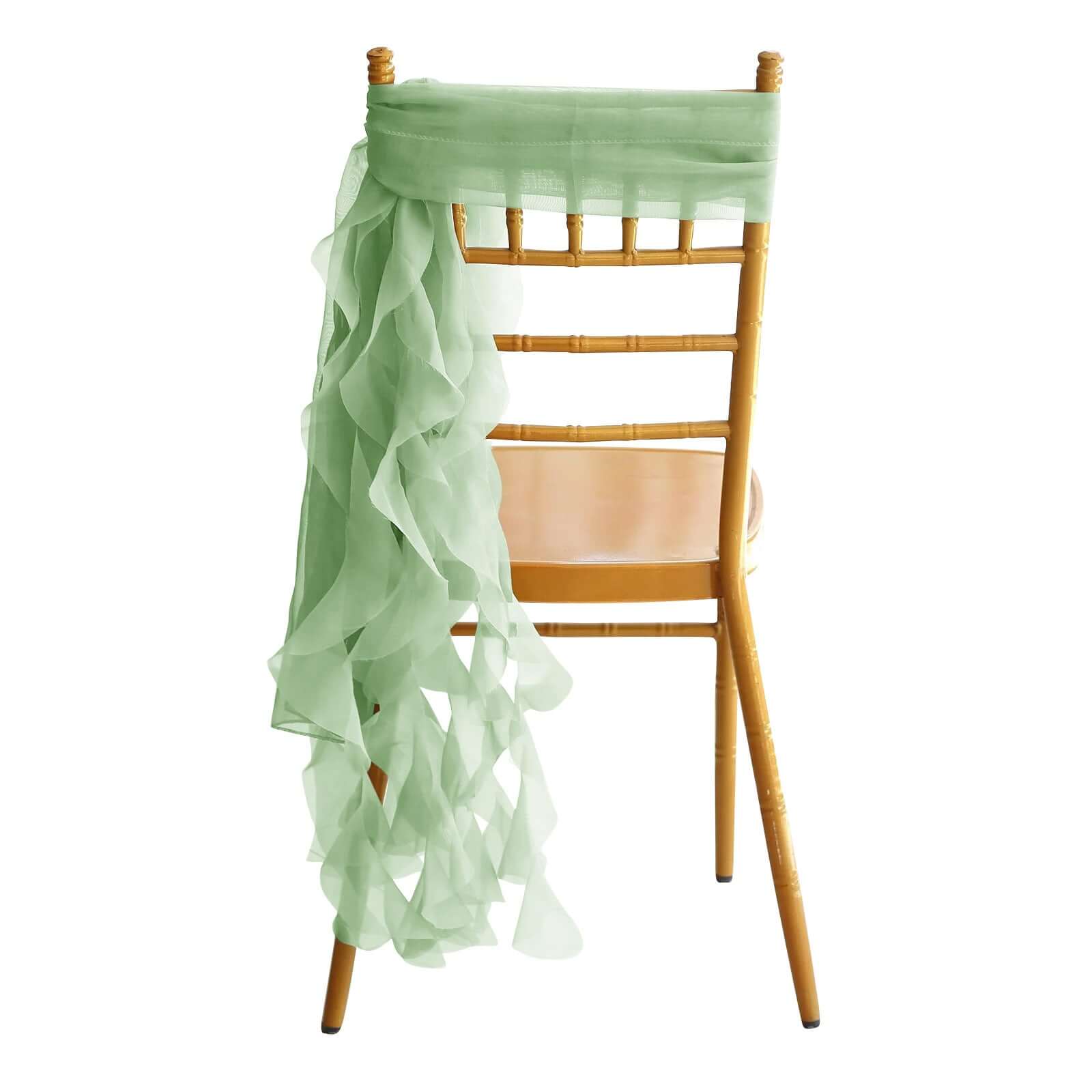 Chiffon Chair Sash with Curly Design Sage Green - Stylish Chair Decorations