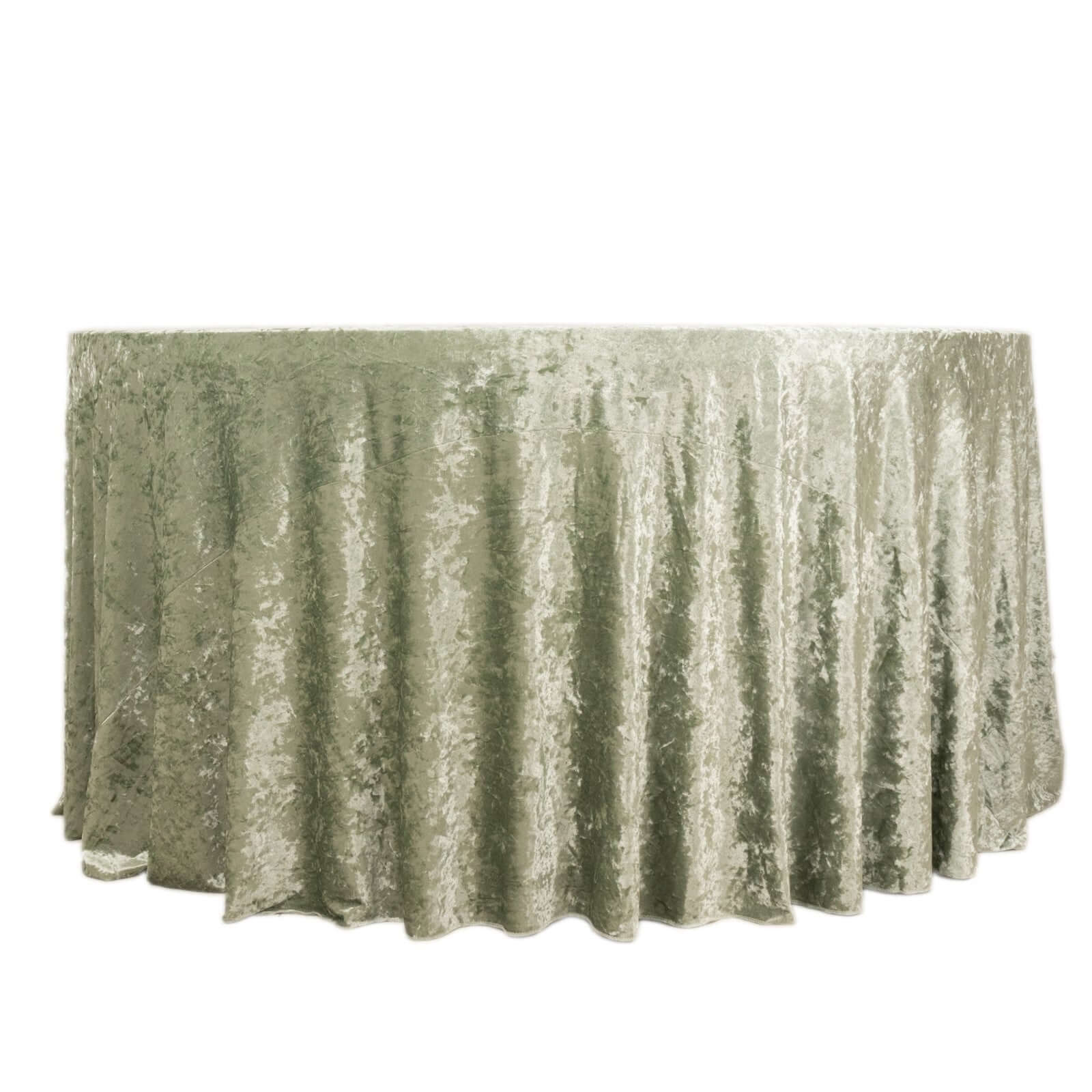 Premium Crushed Velvet 120" Round Tablecloth Sage Green - Reusable Soft & Stylish Seamless Table Cover