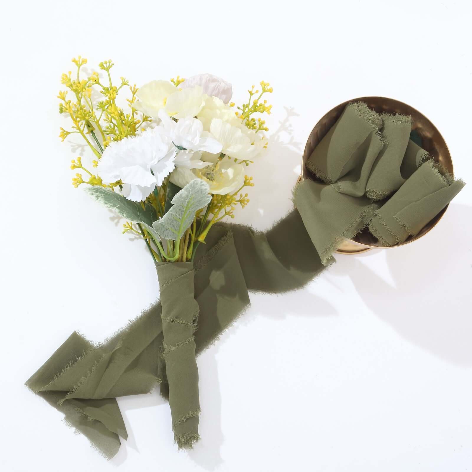 2 Pack 6yds Dusty Sage Green Silk-Like Chiffon Ribbon Roll, DIY Wedding Bouquet Linen Wrap