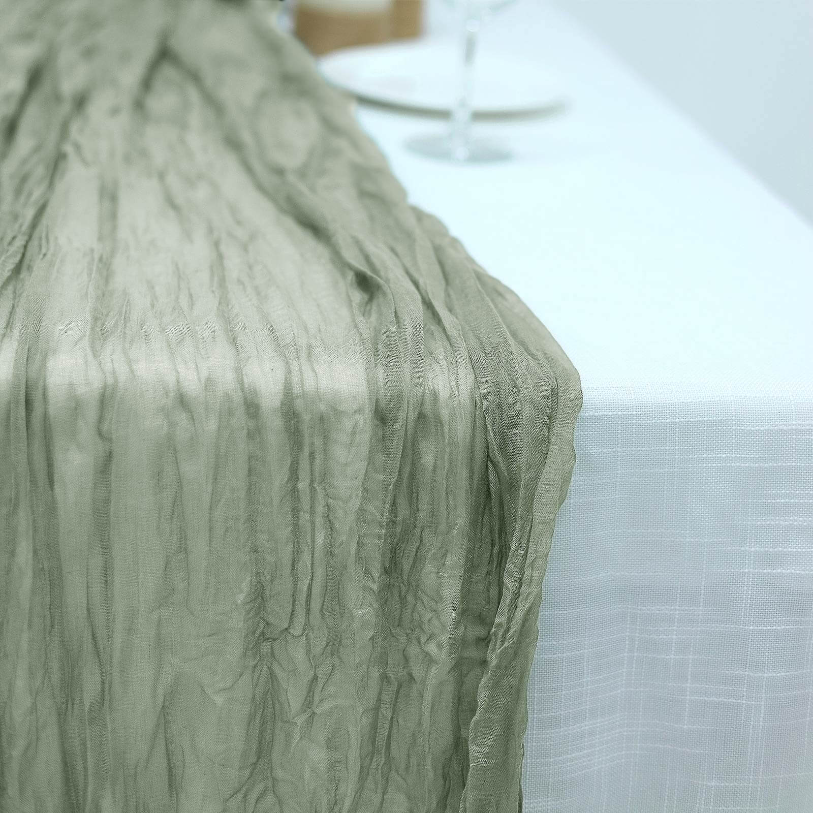 Gauze Cheesecloth 10ft Table Runner Dusty Sage Green - Rustic Boho Style