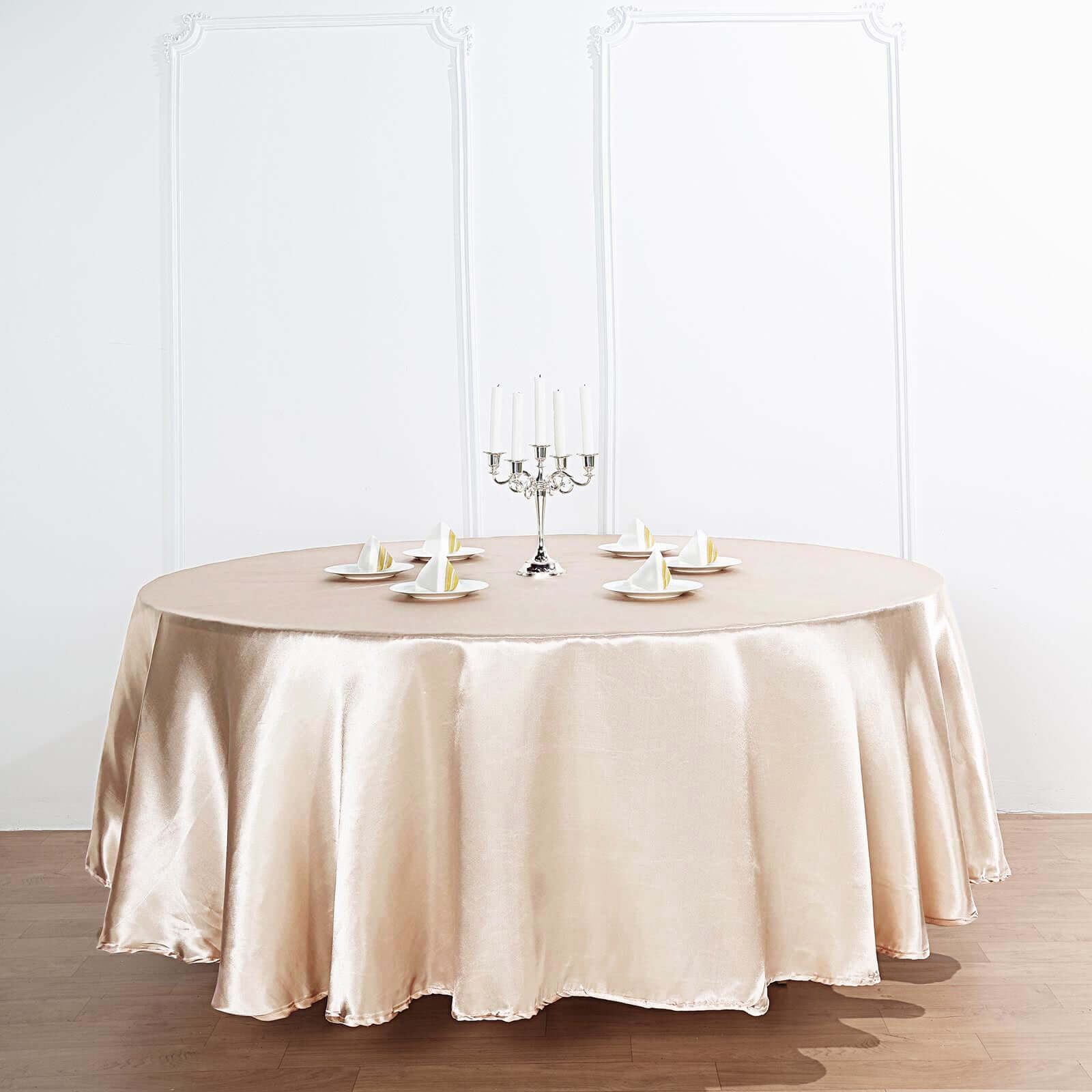 Satin 120" Round Tablecloth Beige - Stylish Seamless Table Cover