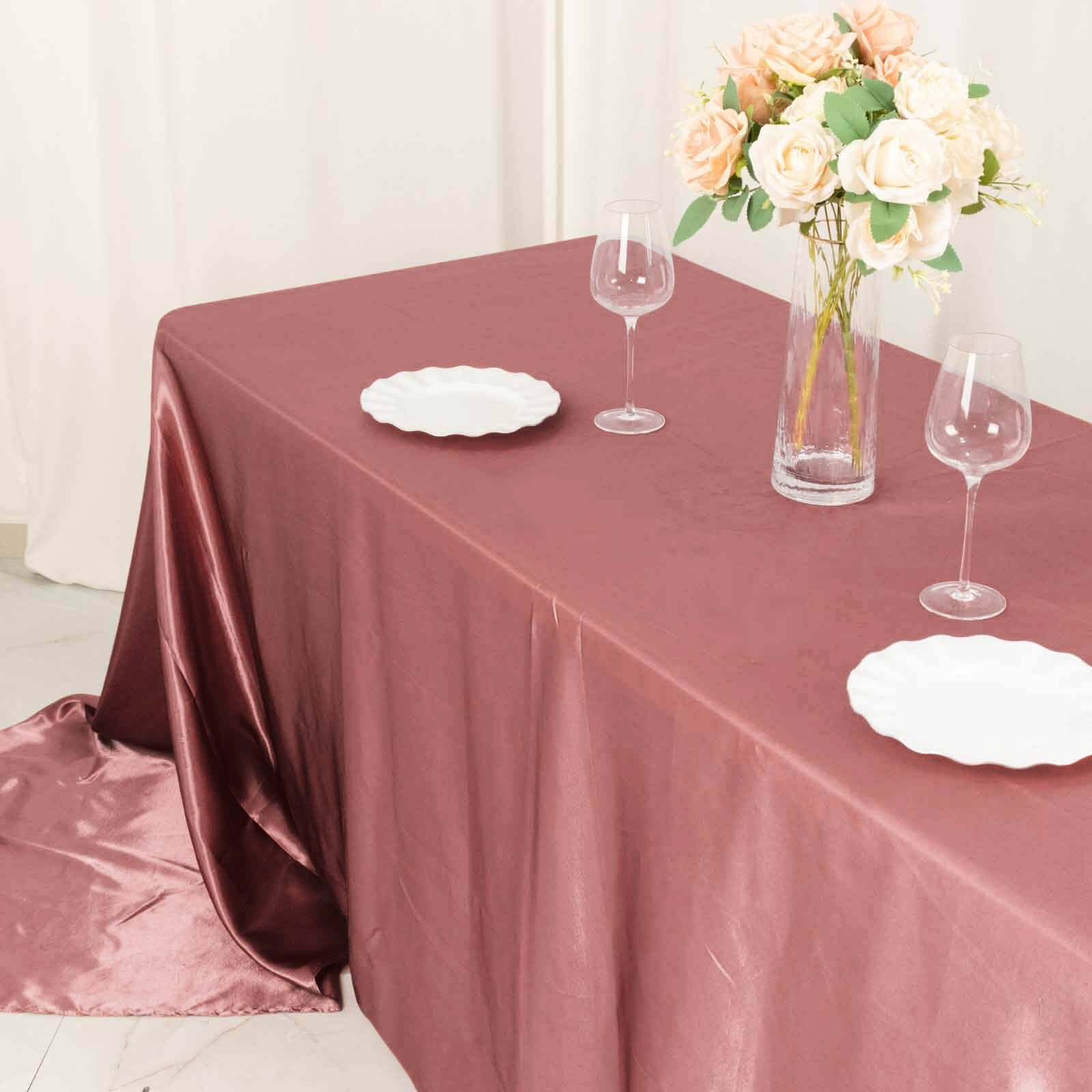 Satin Rectangular 90"x156" Tablecloth Cinnamon Rose - Seamless Table Cover