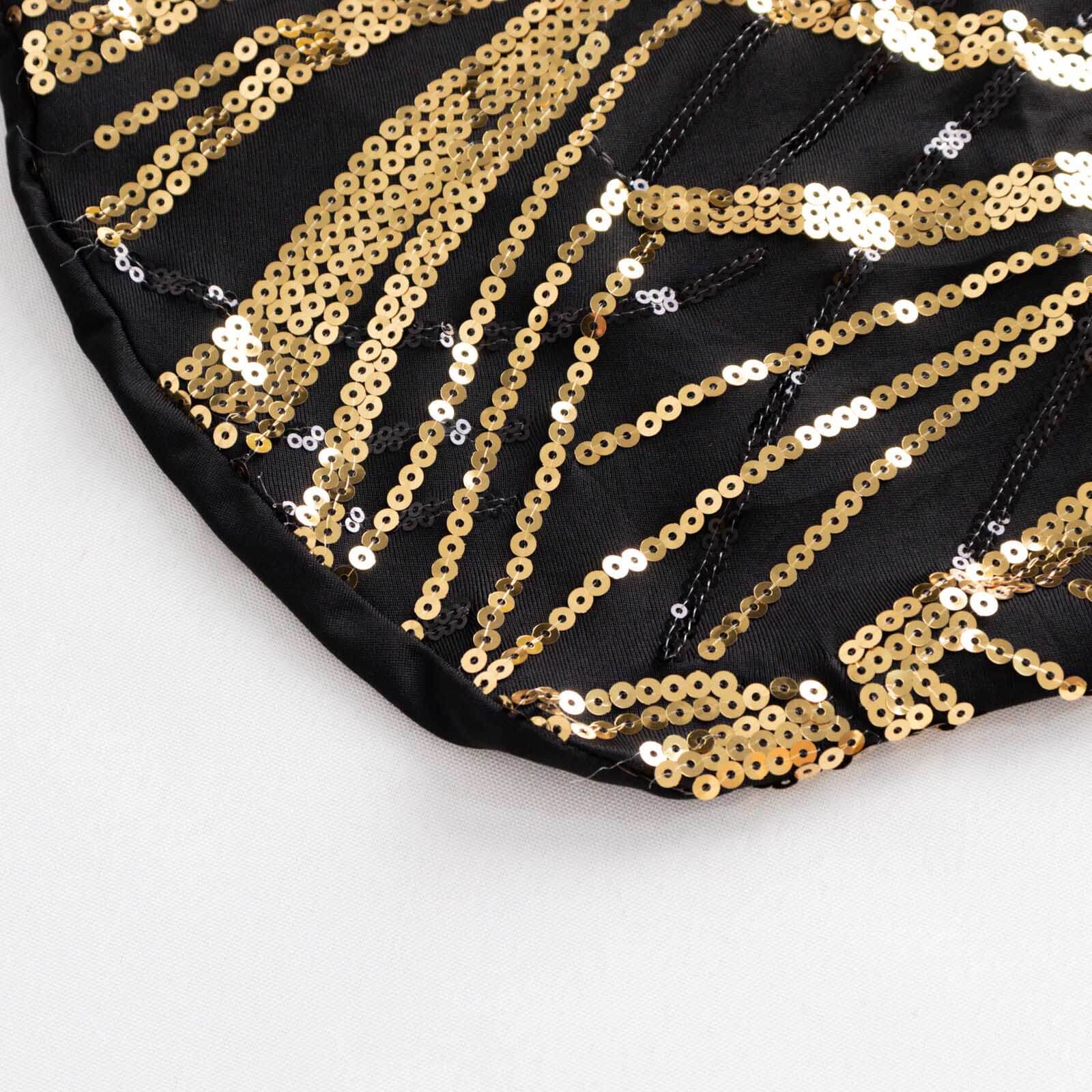 Spandex Chair Cover with Wave Embroidered Sequins for Banquet Chairs Black/Gold - Glittering Stretch Fitted Slipcover