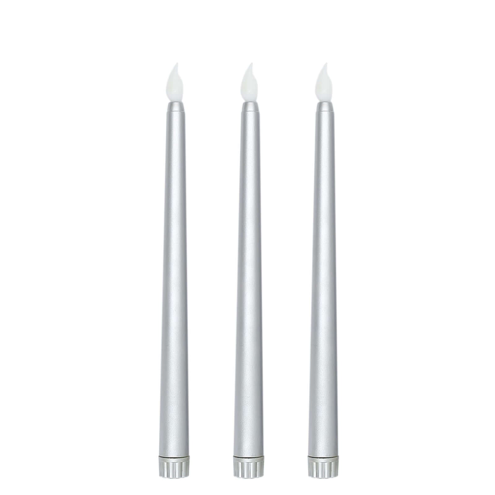 3-Pack LED Decorative Lighting Warm Flickering Silver - Flameless Taper Candles 11"