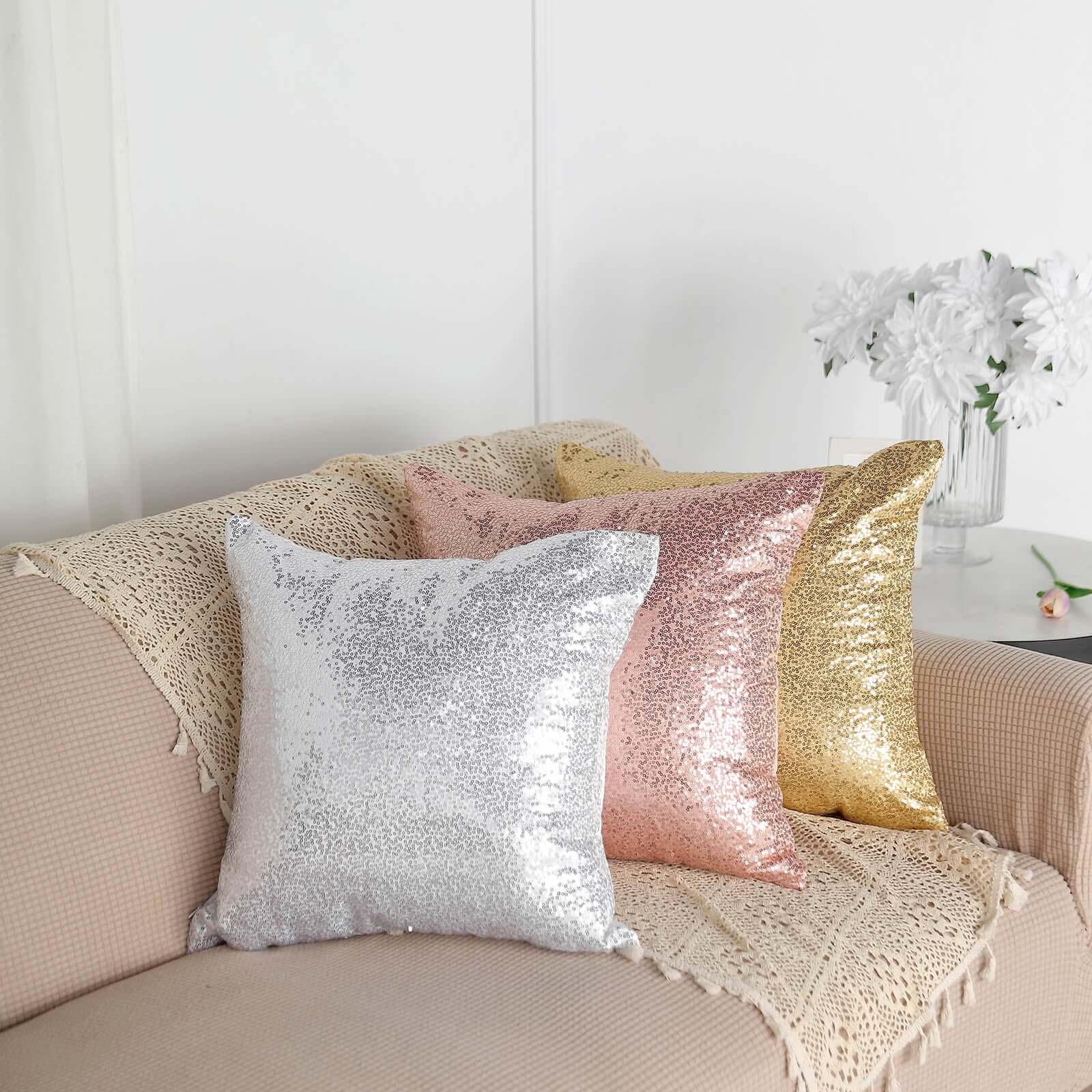 2 Pack 18" Silver Sequin Decorative Square Throw Pillow Cover