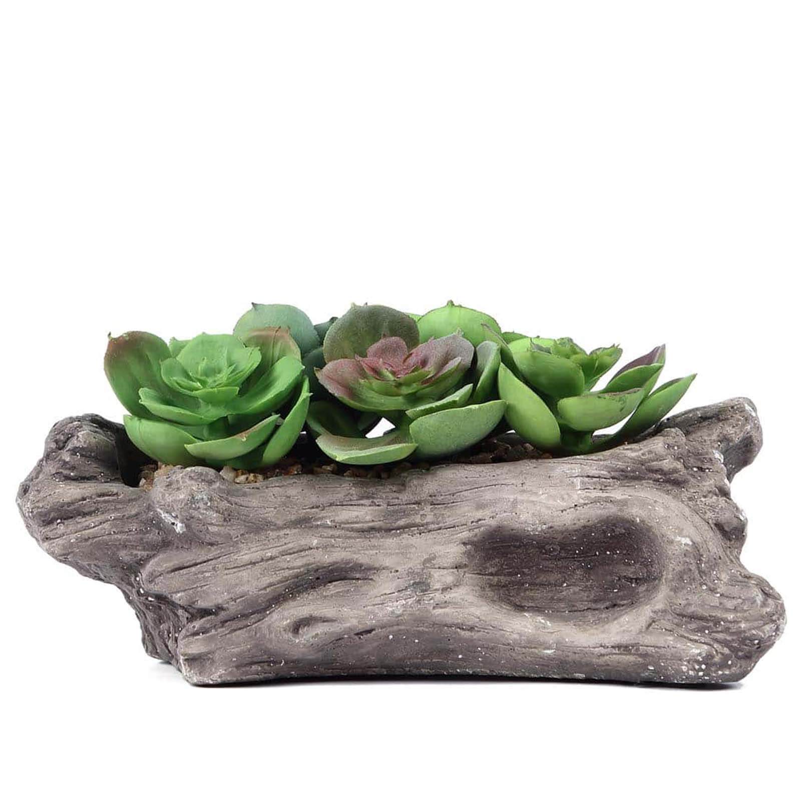 Perle Von Nurnberg Artificial Succulents Arrangements in 7" Log Planter - Lifelike Faux Plant for Stylish Home Bathroom Tabletop Indoor Outdoor Greenery Decor