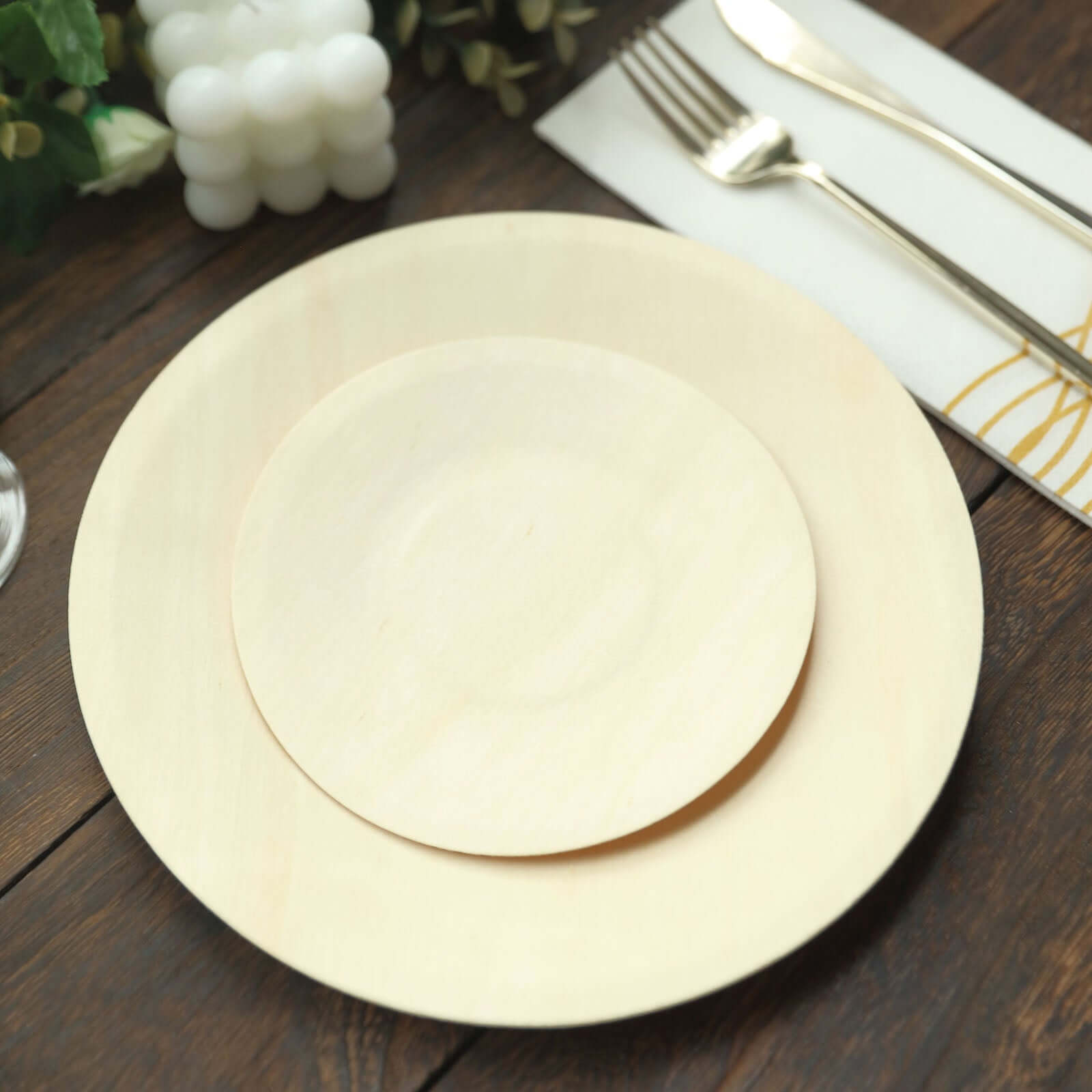 25-Pack Birchwood 6" Round Dessert, Appetizer Plates - Natural Eco Friendly Wooden Disposable Plates for Farmhouse-Style Events, Parties & Gatherings
