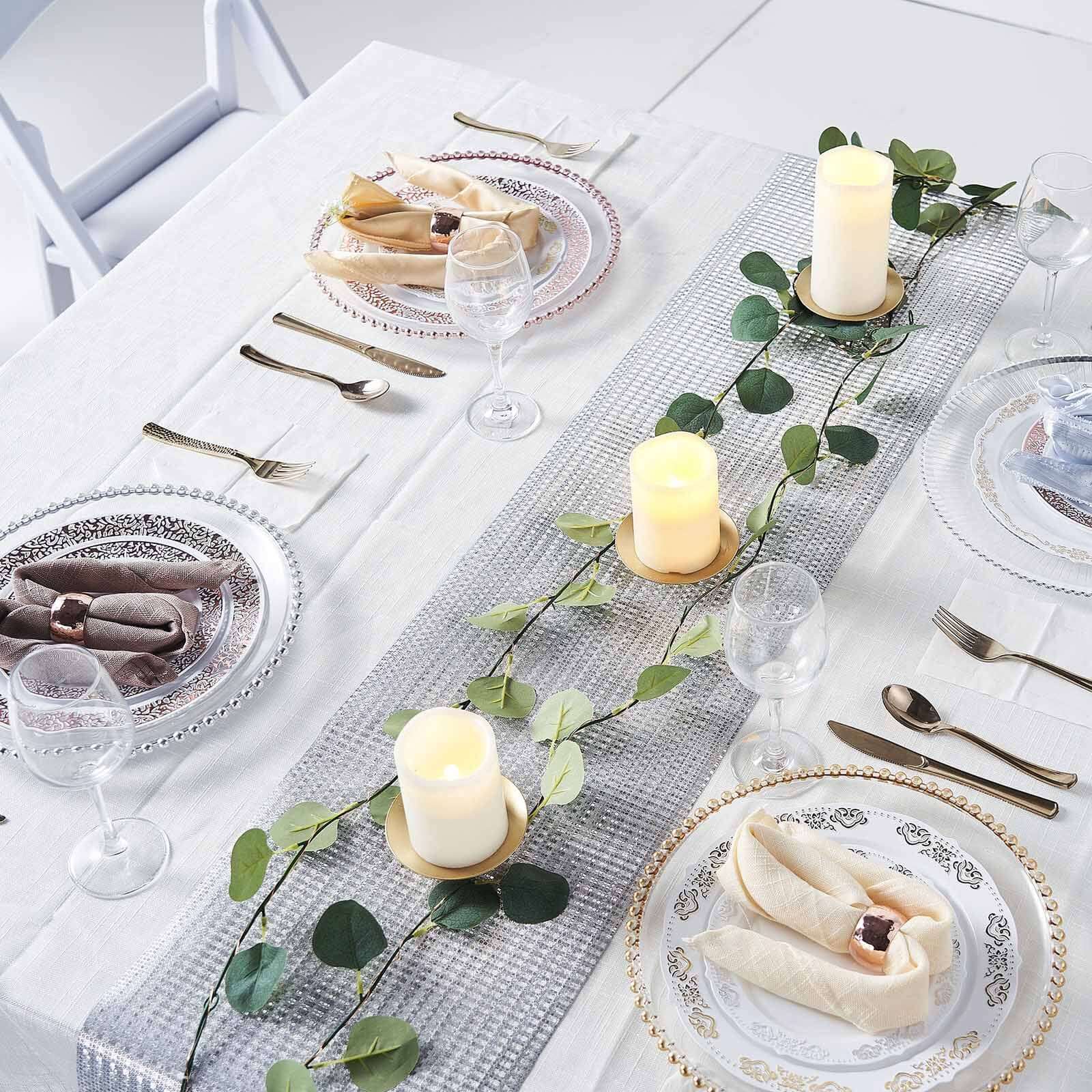 Glitter Paper 9ft Table Runner Roll Silver Disposable Diamond Pattern Table Decor