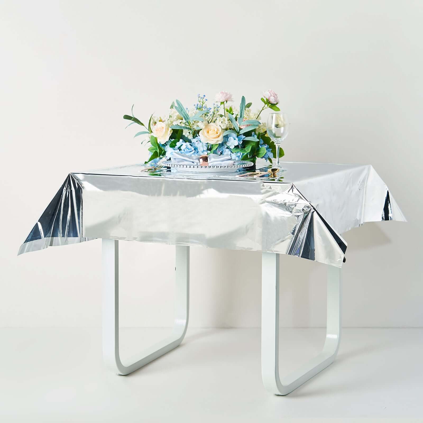 Metallic Foil Tablecloth Square Silver - Stylish Disposable Party Cover 50"x50"