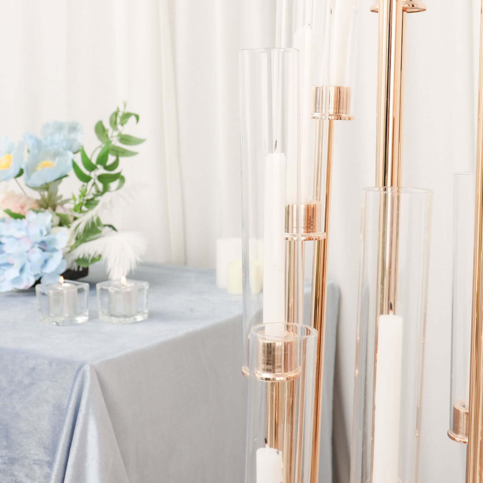 16-Arm Cluster Taper Candle Holder Gold with Clear Glass Shades - Stunning Large Candle Display for Venues 78"
