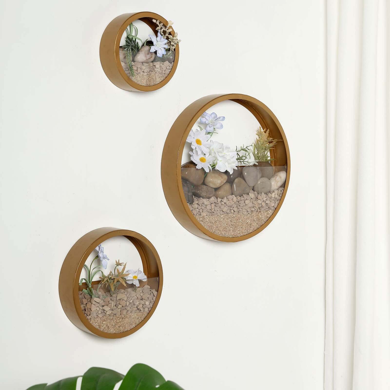 Set of 3 Gold Half Moon Wall Planters, Round Metal Wall Hanging Planter, Modern Indoor Outdoor Terrarium - 6",8",12"