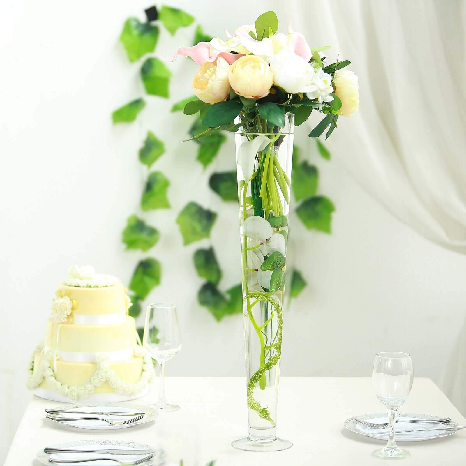 6-Pack Glass Trumpet Vases Clear - Durable Design for Chic Event Displays 24"