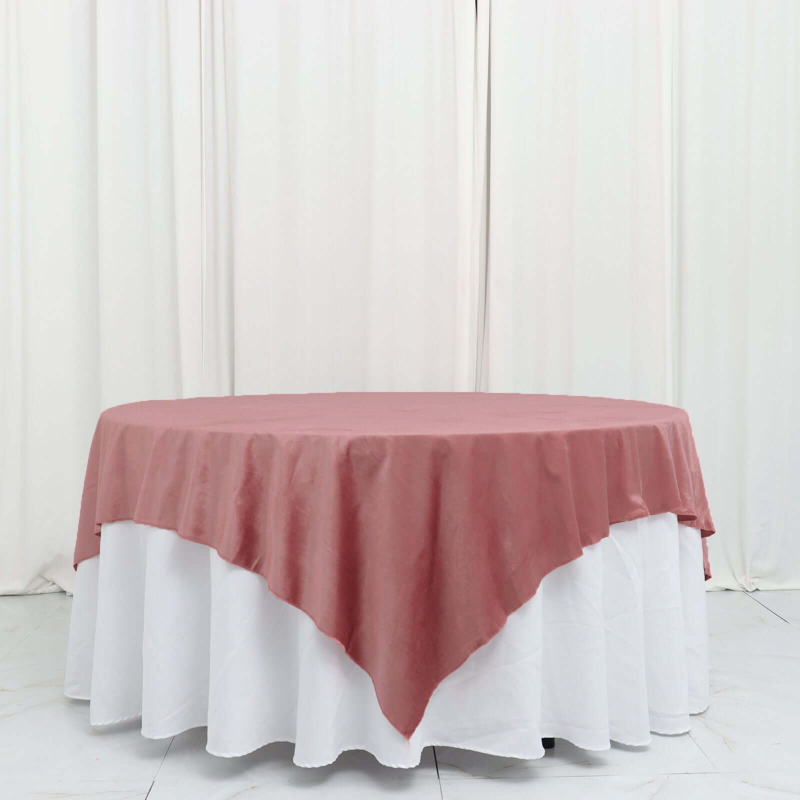Velvet 72"x72" Table Overlay Square Tablecloth Dusty Rose - Premium Soft Finish Table Topper
