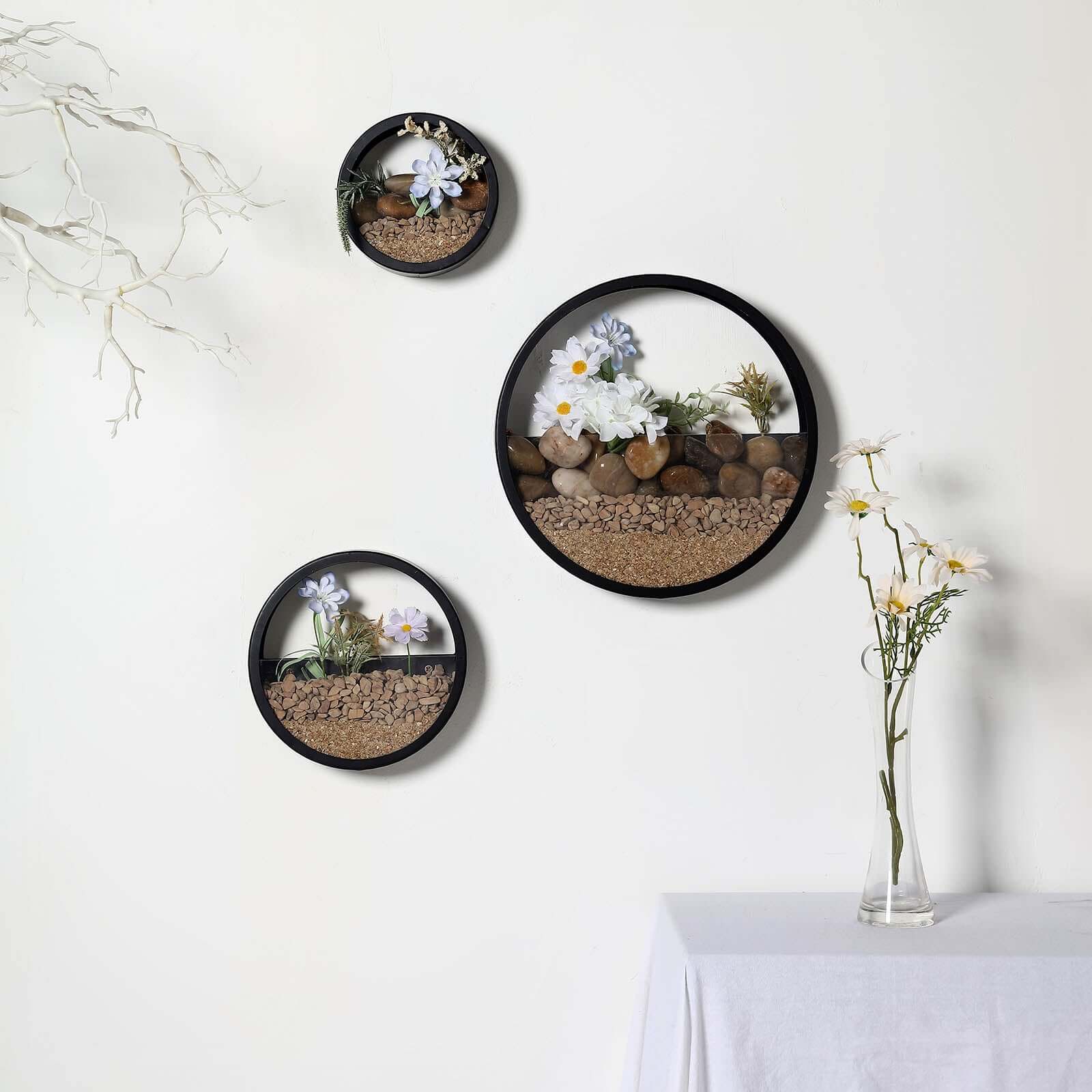 Set of 3 Black Half Moon Wall Planters, Round Metal Wall Hanging Planter, Modern Indoor Outdoor Terrarium - 6",8",12"