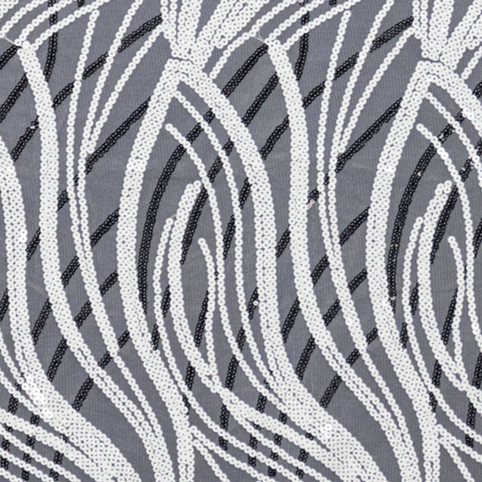 Mesh 90"x156" Rectangle Tablecloth White Black - Wave Sequin Embroidered Table Cover