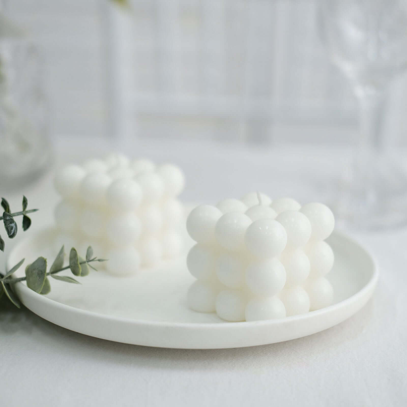 2-Pack Decorative Paraffin Wax Candles Bubble Cube Design White - Unscented Long Burning Pillar Candle Set 2"