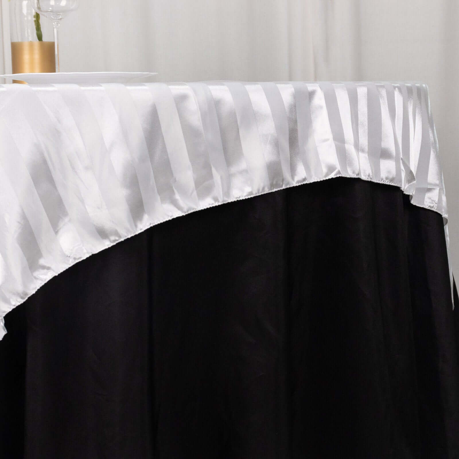 Satin 72"x72" Table Overlay Square Tablecloth White - Stripe Design for Stylish Celebrations