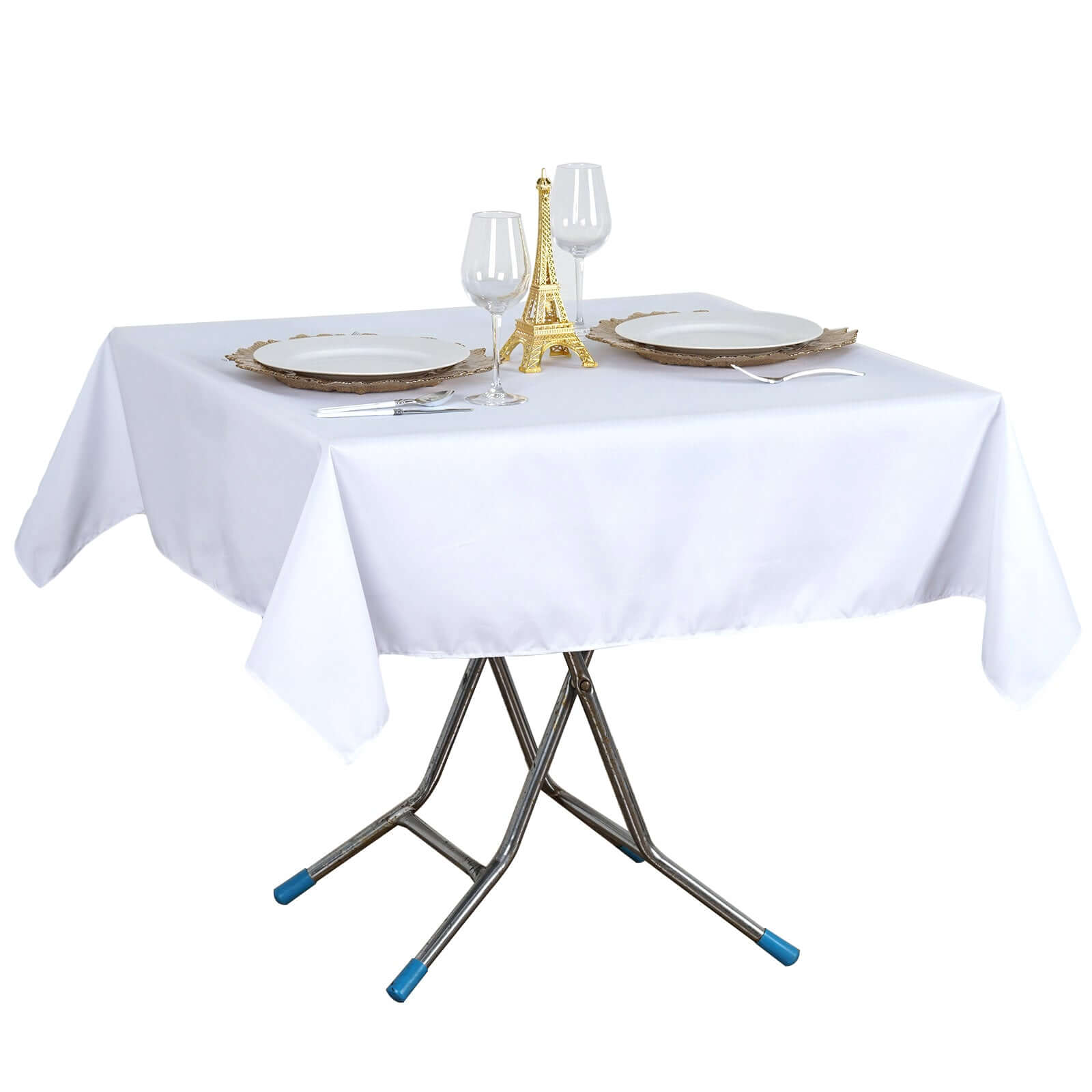 Premium Polyester 54"x54" Square Tablecloth White - Stain and Wrinkle-Resistant 220GSM Finish for Weddings & Events