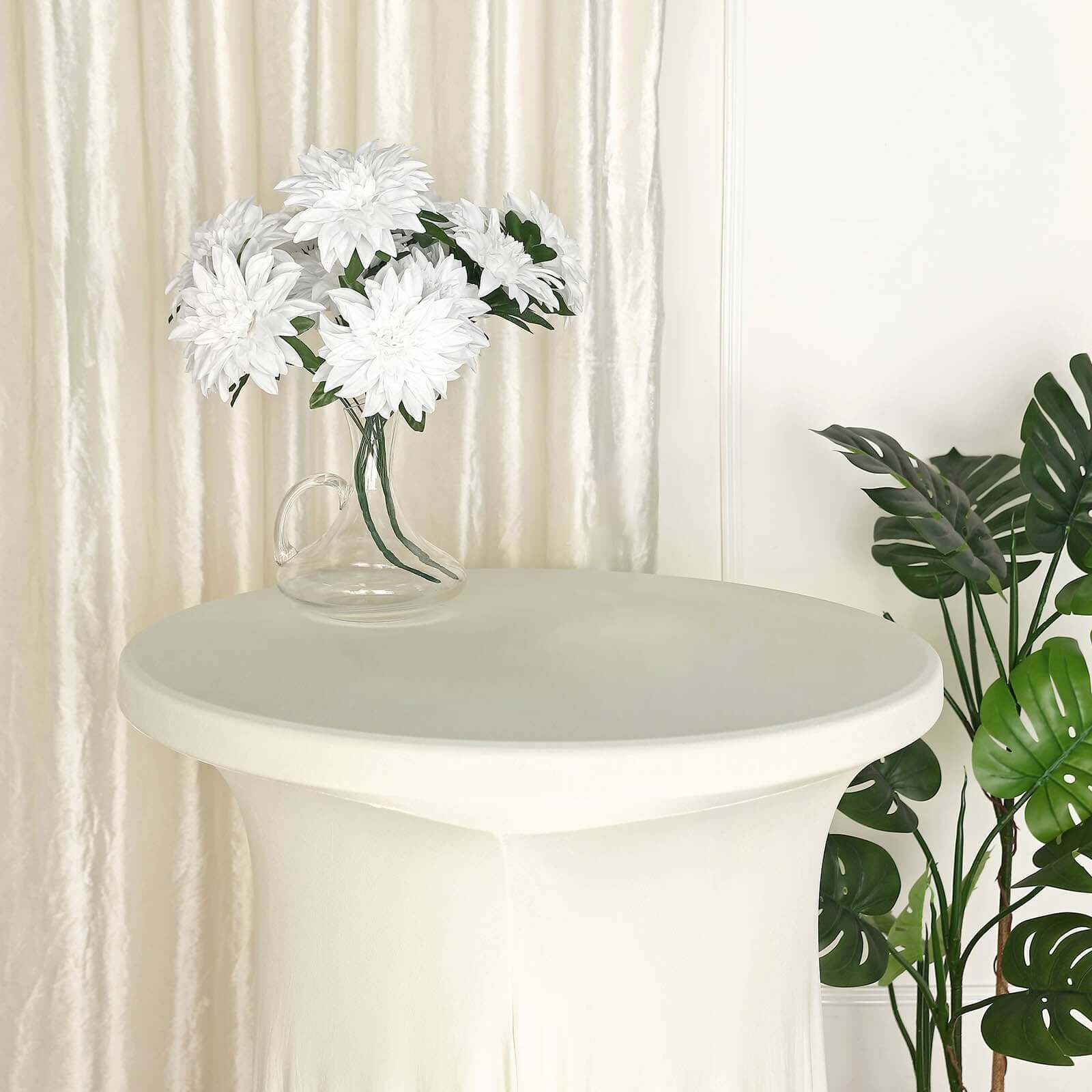 Spandex 32" Round Cocktail Table Cover Skirt Ivory With Natural Wavy Drapes