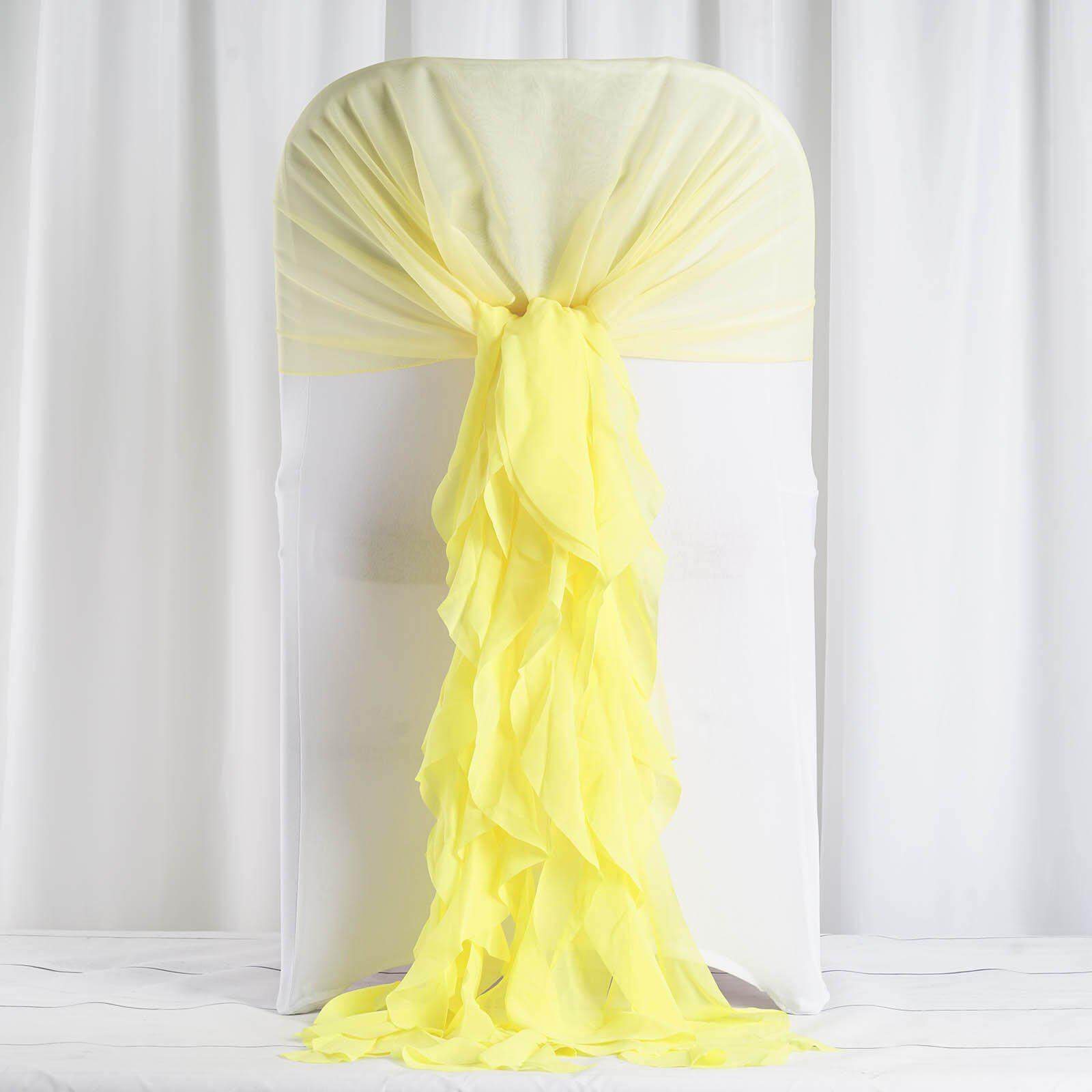 1 Set Chiffon Hoods Chair Sashes with Willow Ruffles Design Yellow - Stylish Chair Bow Decor