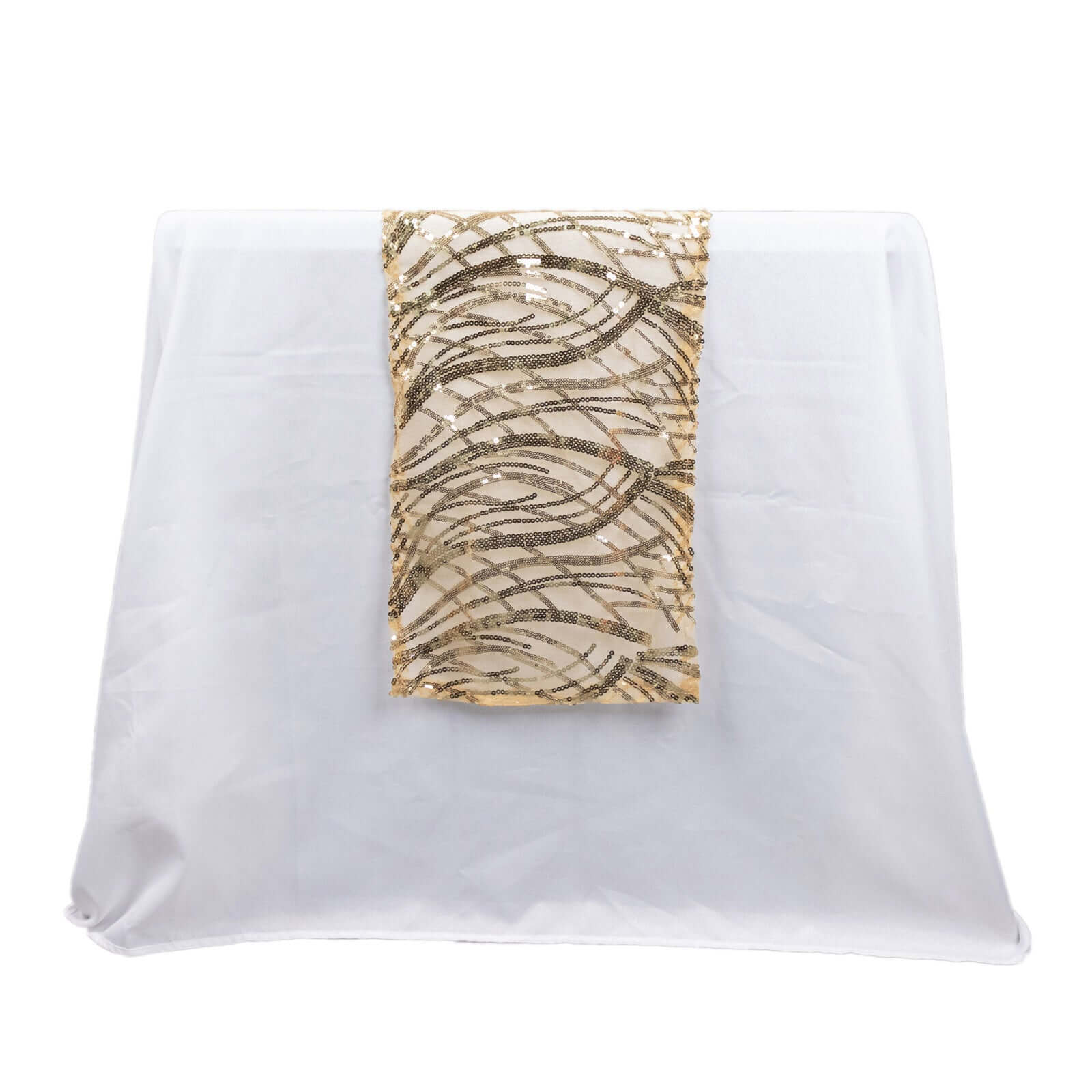 Sequin Mesh 12"x108" Table Runner Champagne Stylish Wave Embroidery
