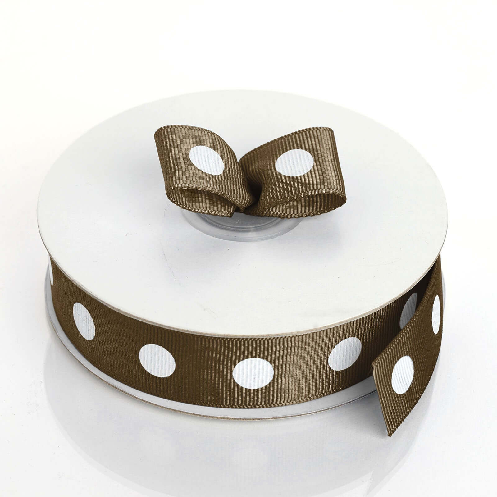 25 Yards 7 8" DIY Chocolate Grosgrain White Polka Dot Ribbon