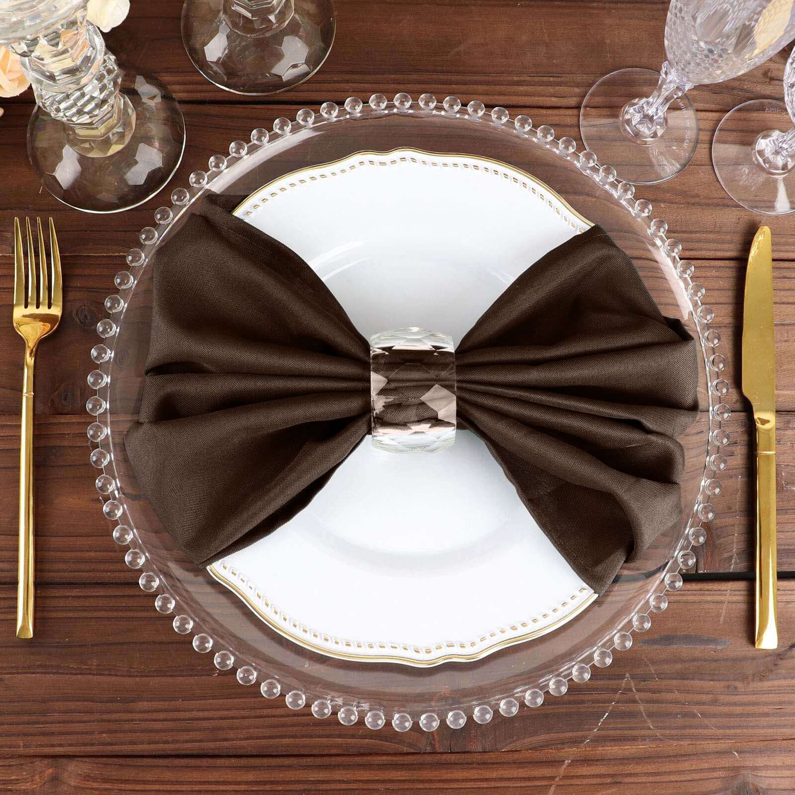 5 Pack Polyester 20"x20" Napkins Chocolate - Wrinkle Resistant & Easy Care Cloth Napkins