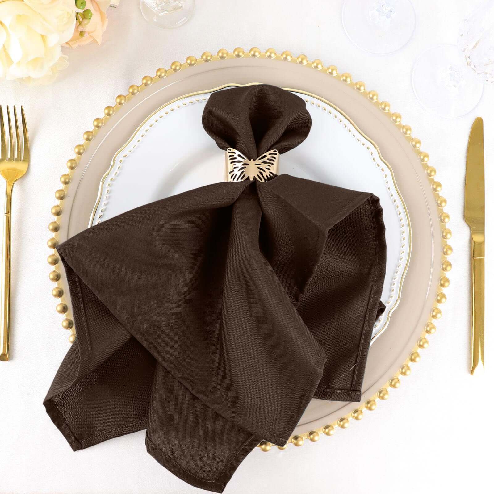 5 Pack Polyester 20"x20" Napkins Chocolate - Wrinkle Resistant & Easy Care Cloth Napkins