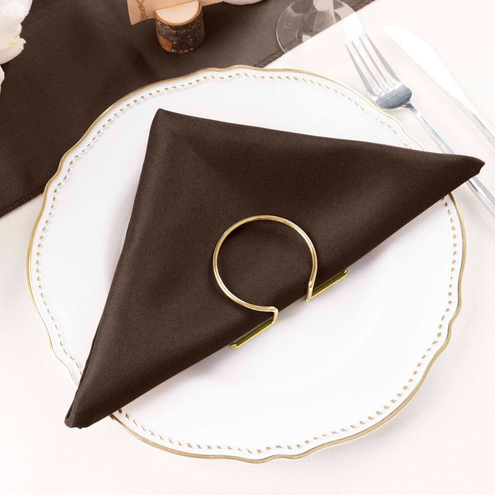5 Pack Polyester 20"x20" Napkins Chocolate - Wrinkle Resistant & Easy Care Cloth Napkins