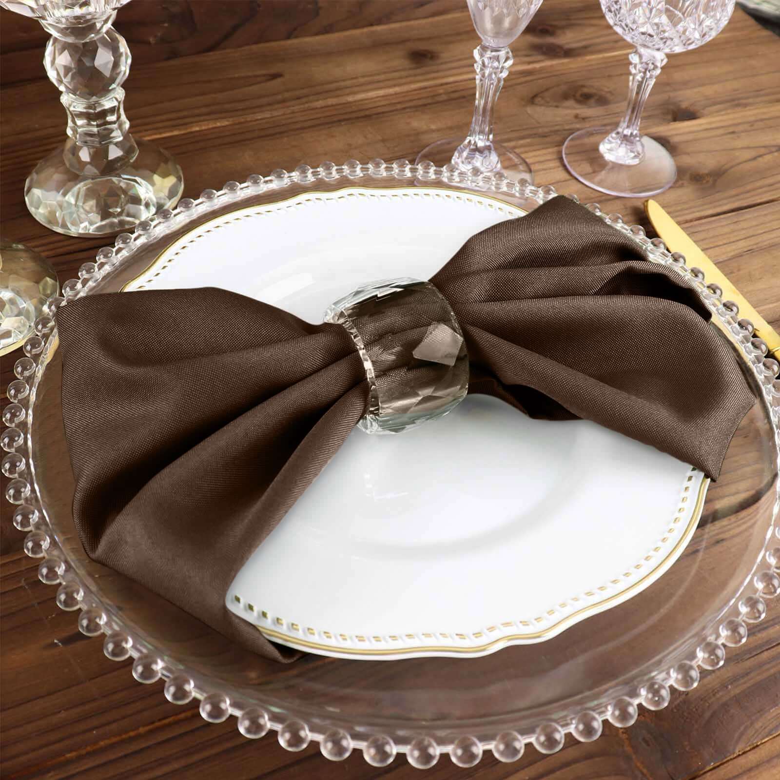 5 Pack Polyester 17"x17" Napkins Chocolate - Durable & Wrinkle Resistant Dinner Napkins