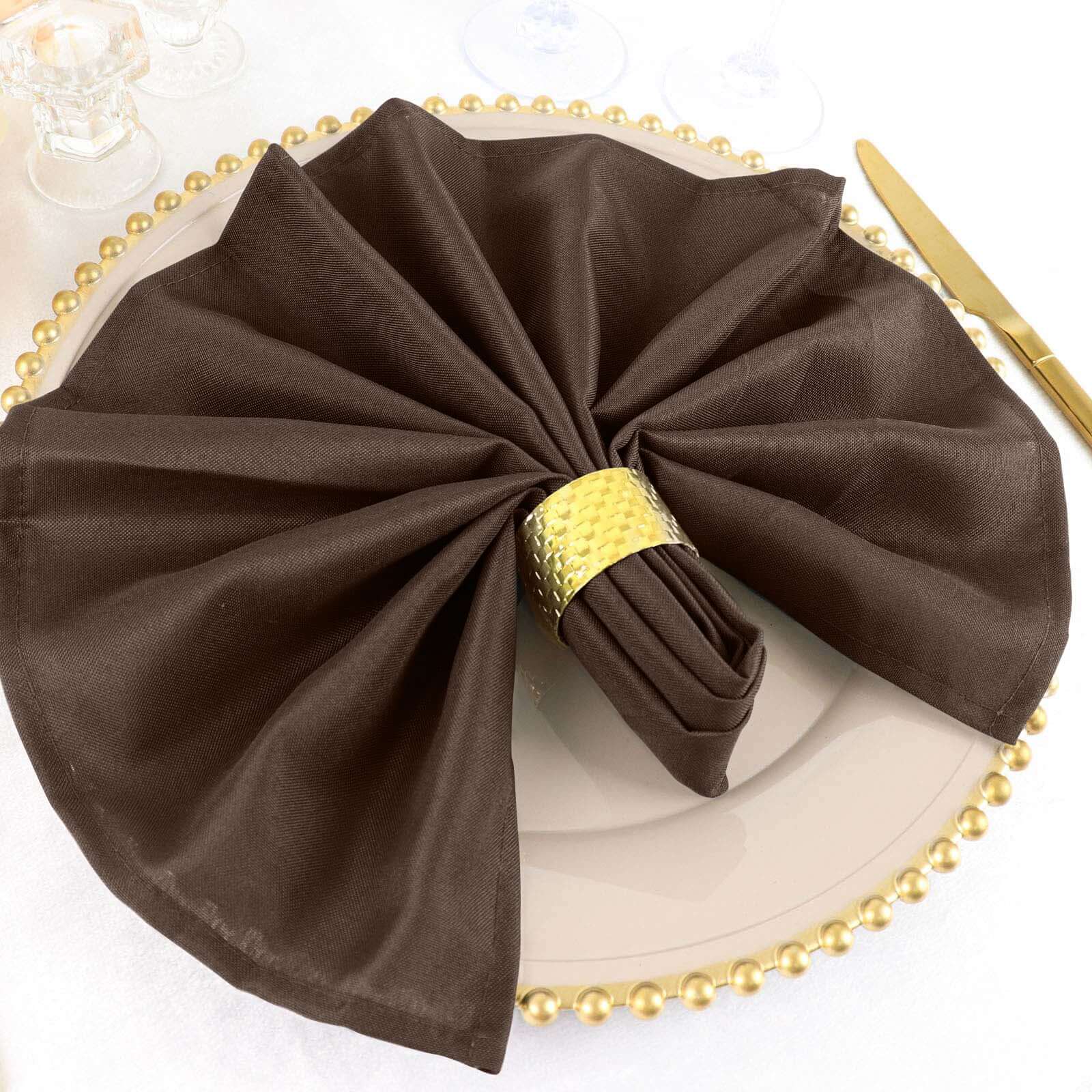 5 Pack Polyester 20"x20" Napkins Chocolate - Wrinkle Resistant & Easy Care Cloth Napkins