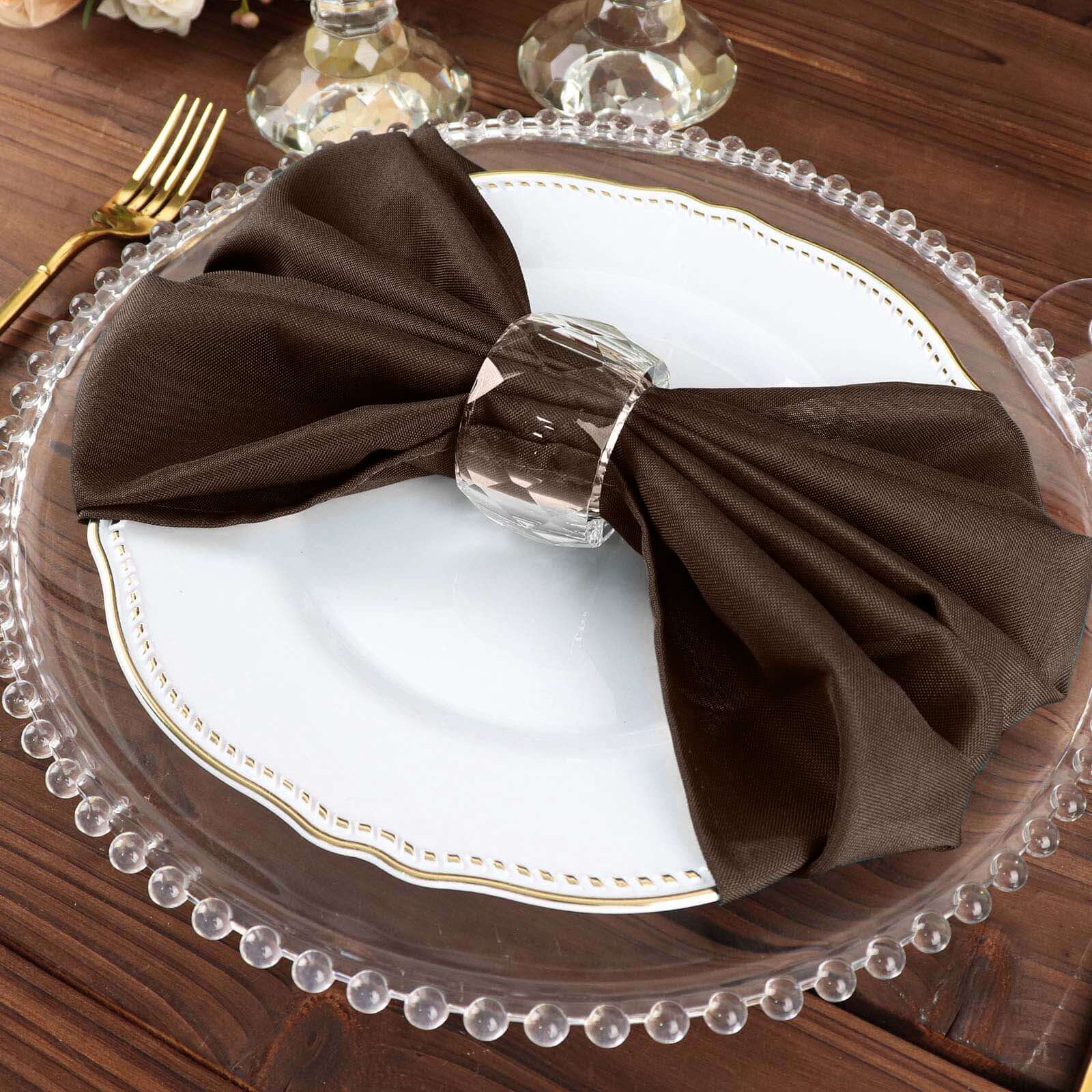 5 Pack Polyester 20"x20" Napkins Chocolate - Wrinkle Resistant & Easy Care Cloth Napkins