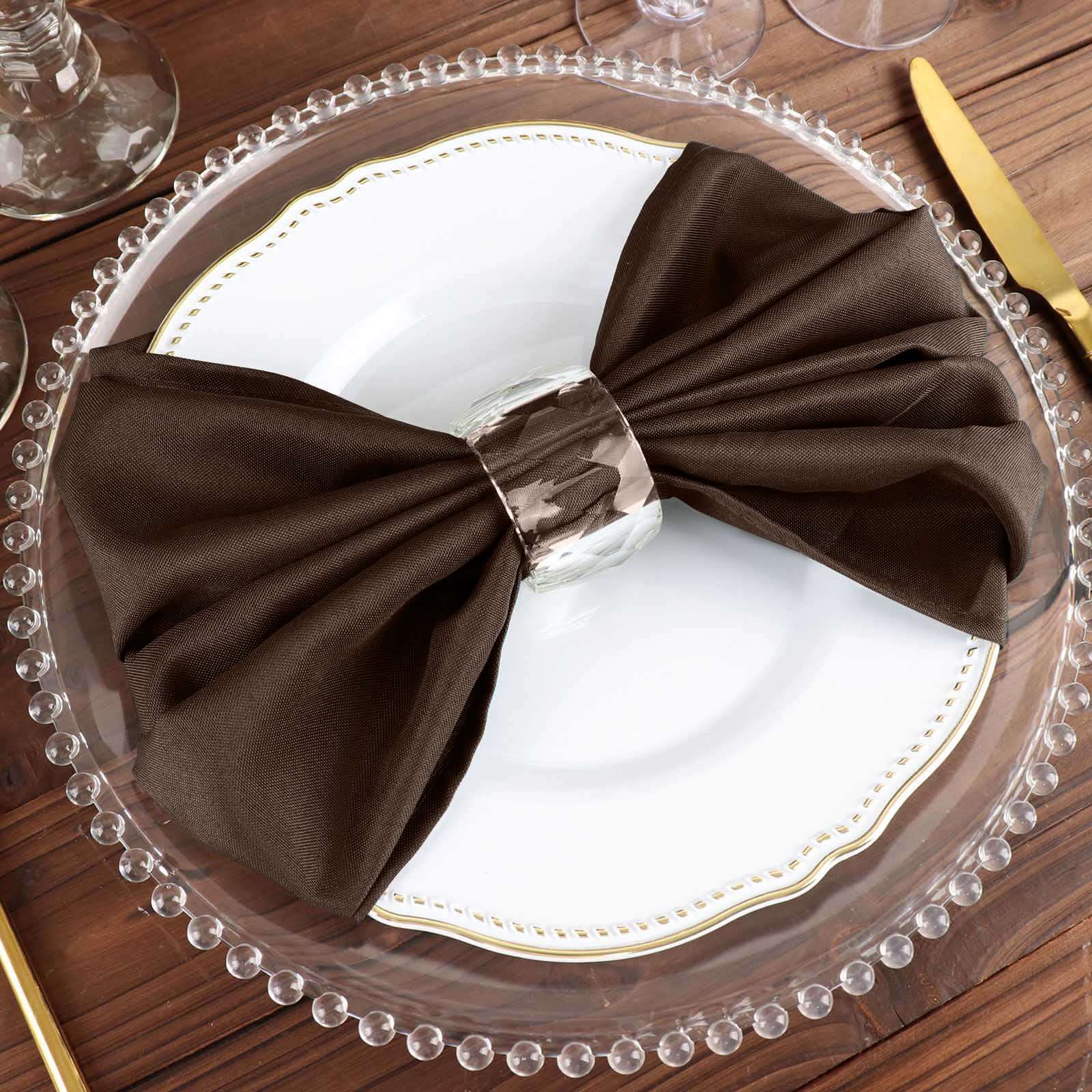 5 Pack Polyester 20"x20" Napkins Chocolate - Wrinkle Resistant & Easy Care Cloth Napkins