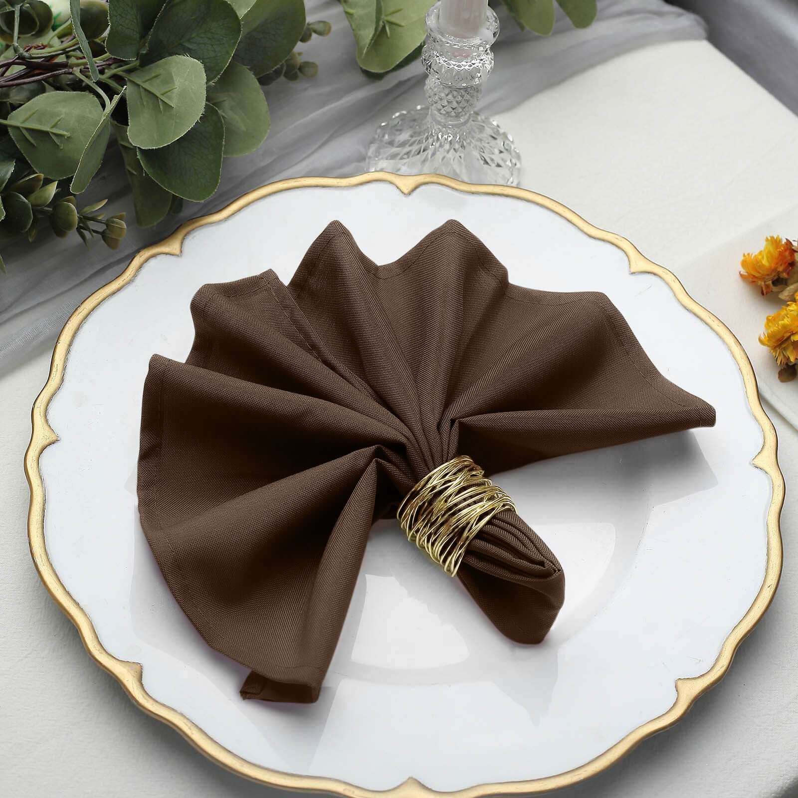 5 Pack Polyester 17"x17" Napkins Chocolate - Durable & Wrinkle Resistant Dinner Napkins