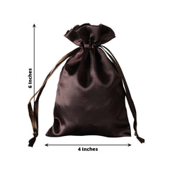 12 Pack 4"x6" Chocolate Satin Drawstring Wedding Party Favor Gift Bags - Clearance SALE