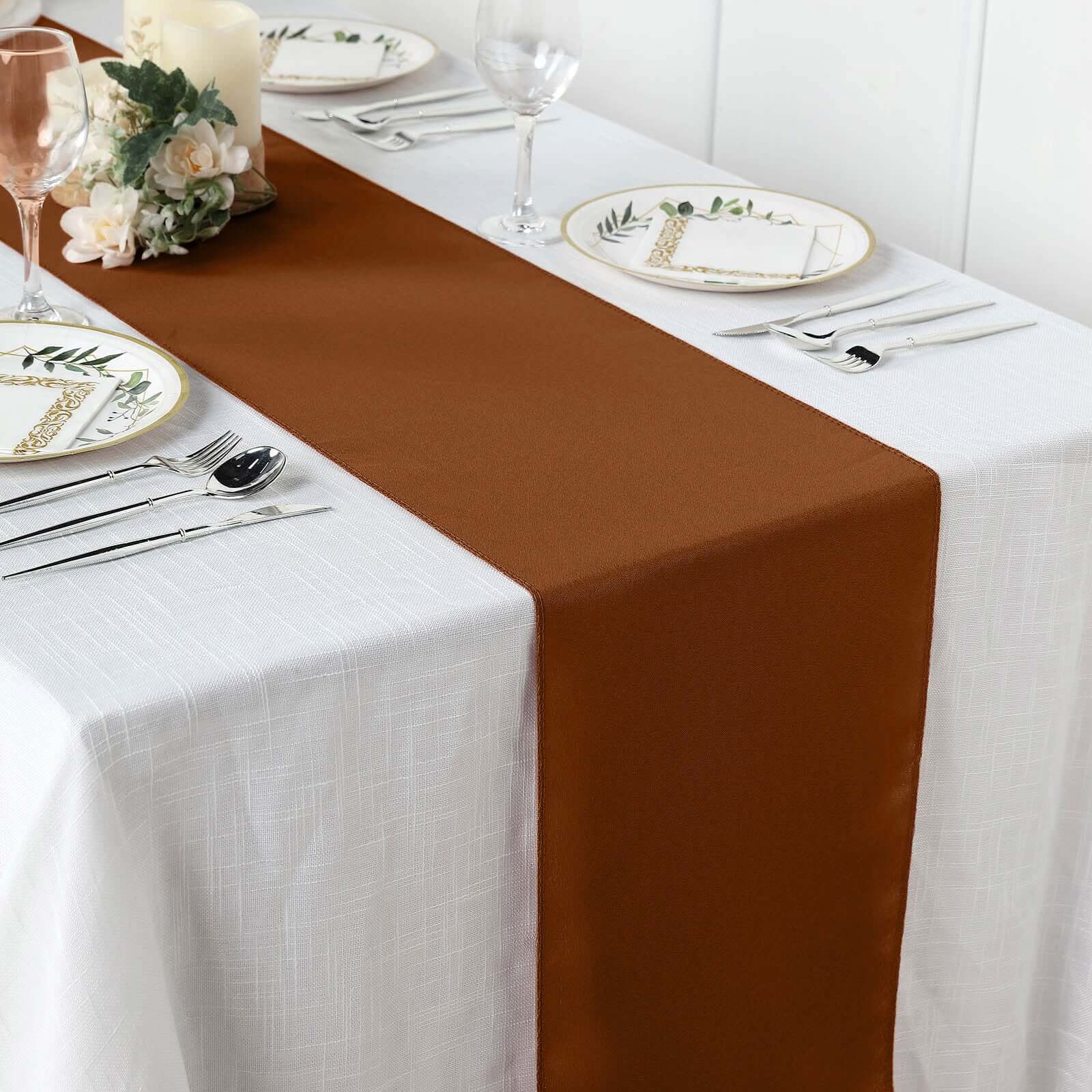 Polyester 12"x108" Table Runner Cinnamon Brown - Durable & Wrinkle-Resistant Table Decor