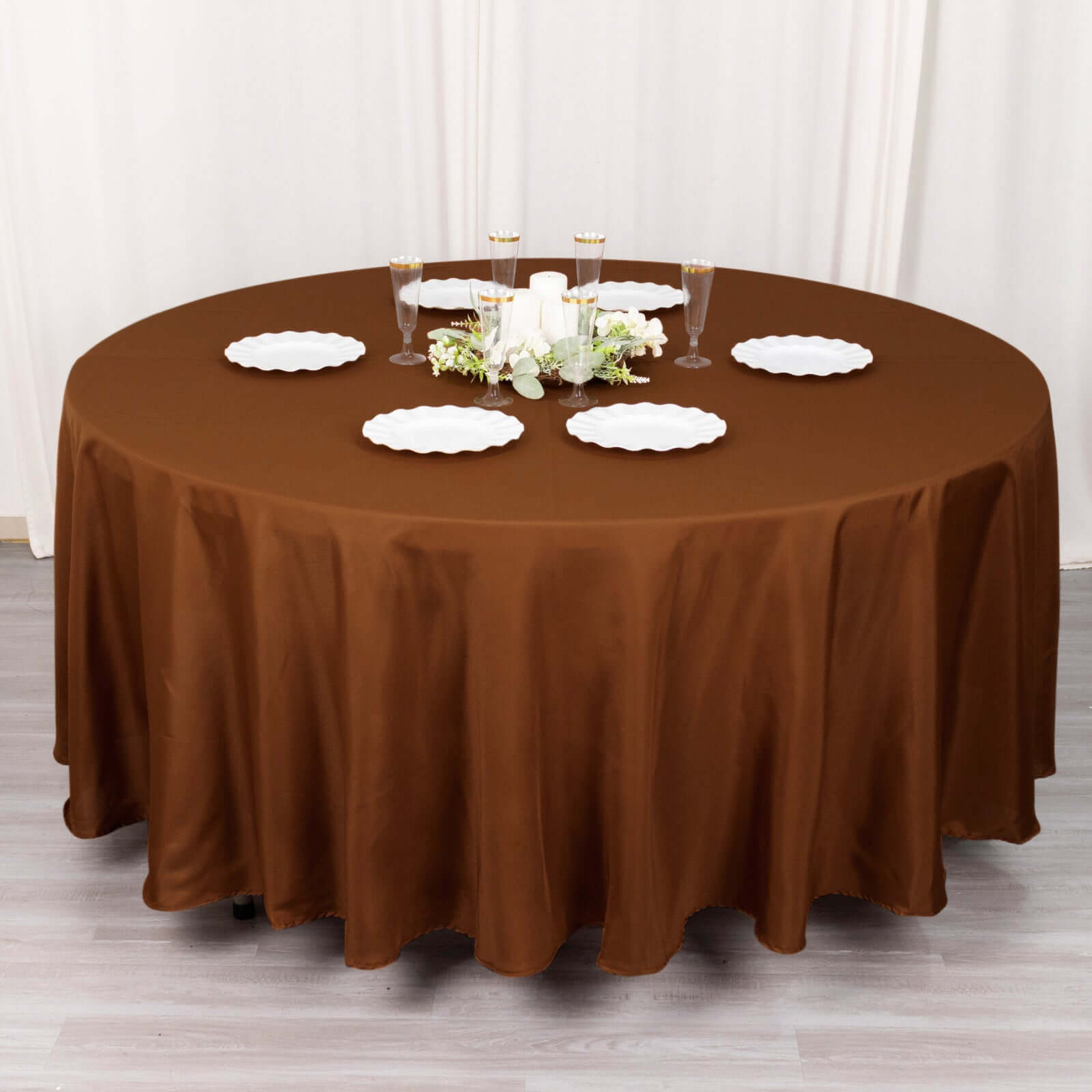 Polyester 108" Round Tablecloth Cinnamon Brown - Wrinkle-Resistant Table Cover