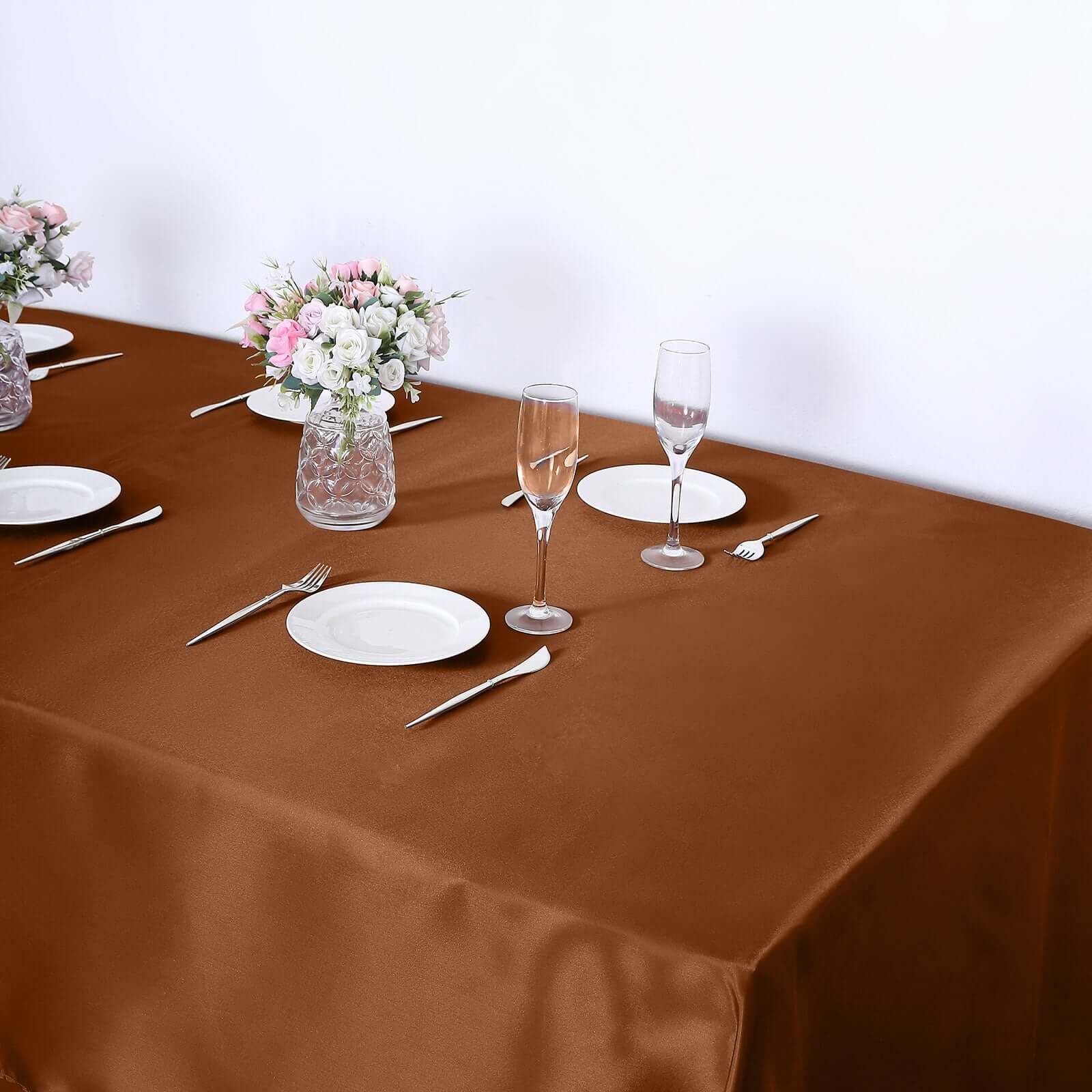 Satin Rectangular 60"x126" Tablecloth Cinnamon Brown - Smooth and Lustrous Table Cover