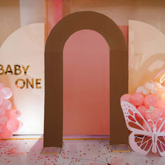 8ft Cinnamon Brown Spandex Fitted Open Arch Wedding Arch Cover, Double-Sided U-Shaped Backdrop Slipcover
