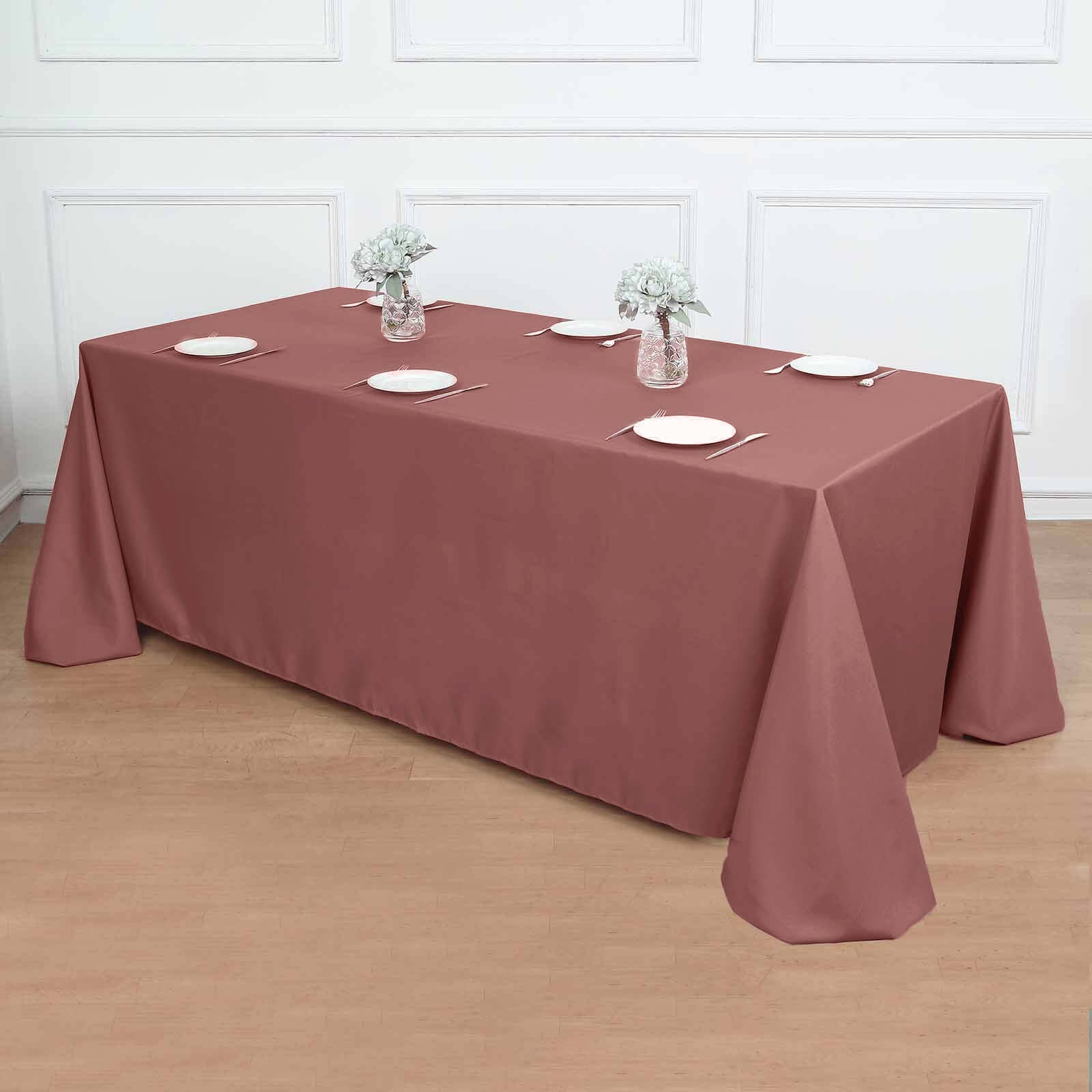 90"x132" Cinnamon Rose Seamless Polyester Rectangular Tablecloth for 6 Foot Table With Floor-Length Drop