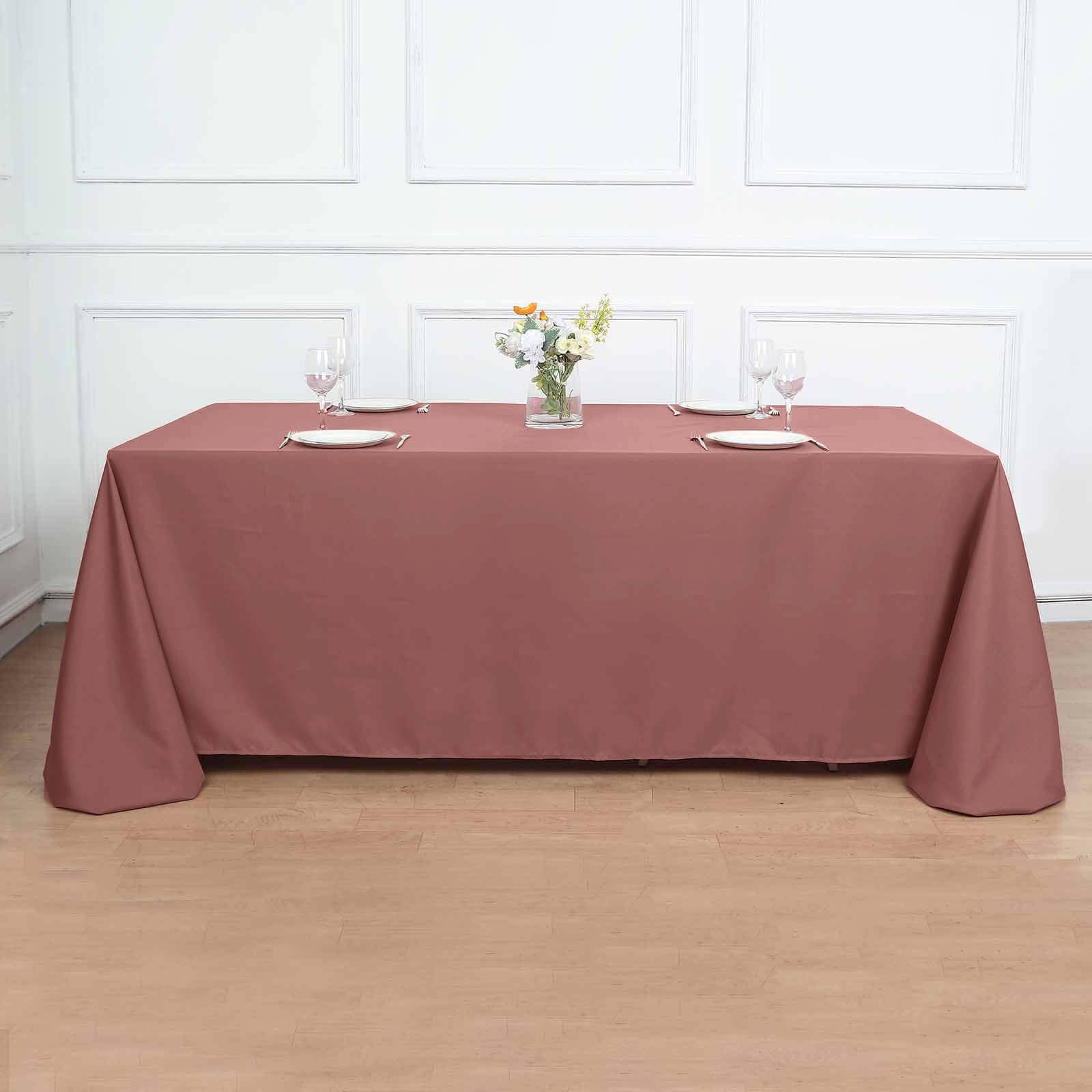 90"x132" Cinnamon Rose Seamless Polyester Rectangular Tablecloth for 6 Foot Table With Floor-Length Drop
