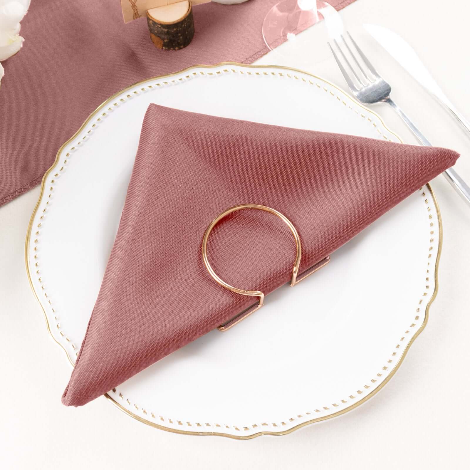 5 Pack Cinnamon Rose Cloth Napkins with Hemmed Edges, Reusable Polyester Dinner Linen Napkins - 20"x20"