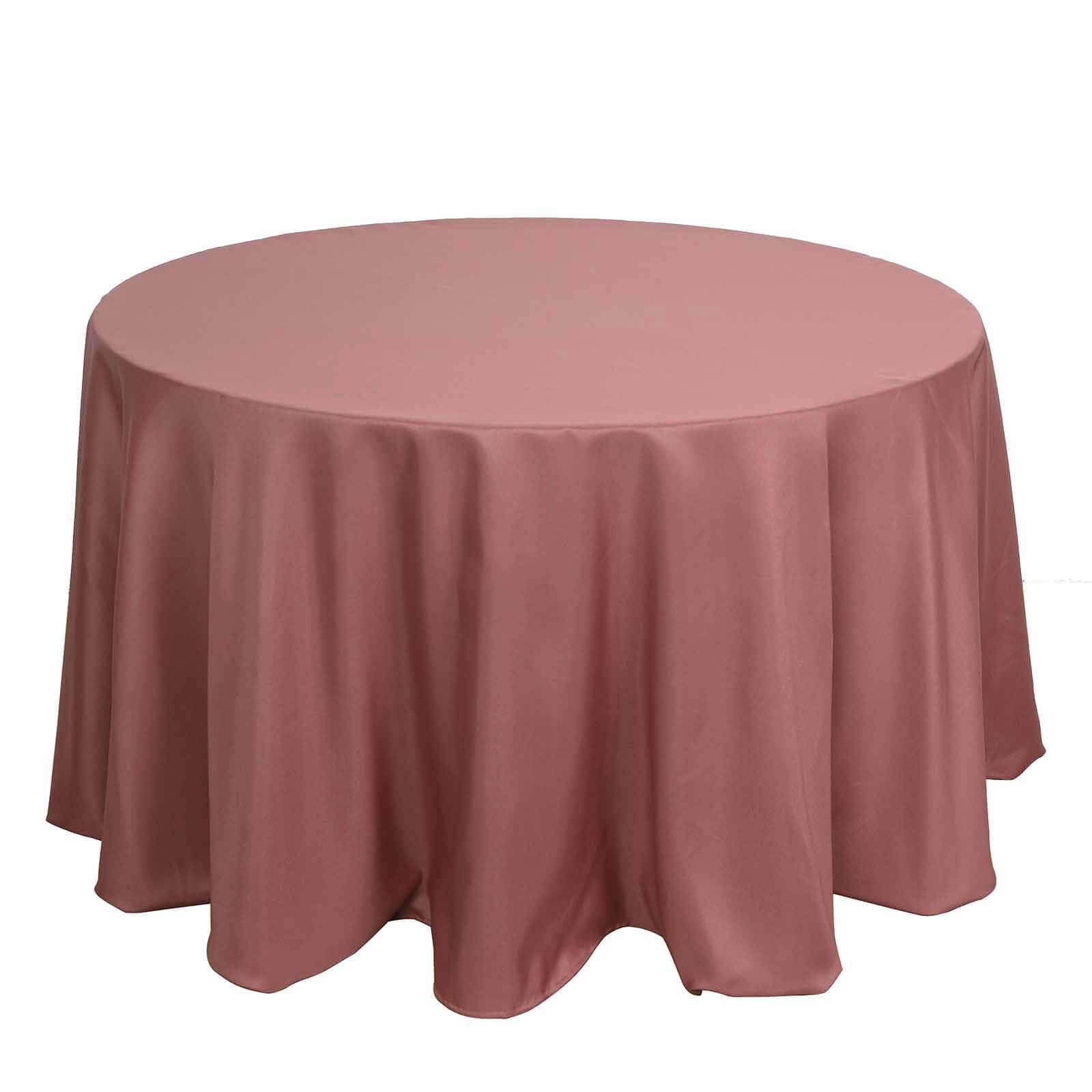 120" Cinnamon Rose Seamless Polyester Round Tablecloth for 5 Foot Table With Floor-Length Drop