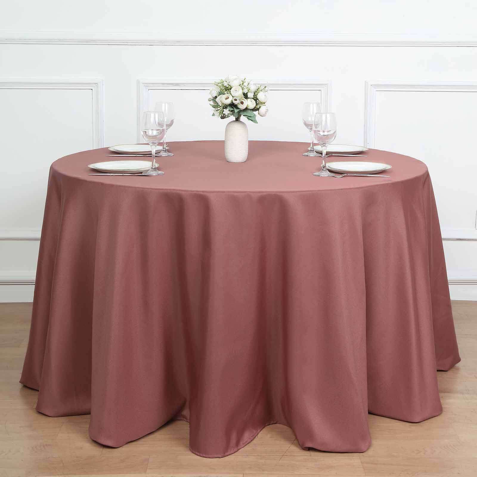 120" Cinnamon Rose Seamless Polyester Round Tablecloth for 5 Foot Table With Floor-Length Drop