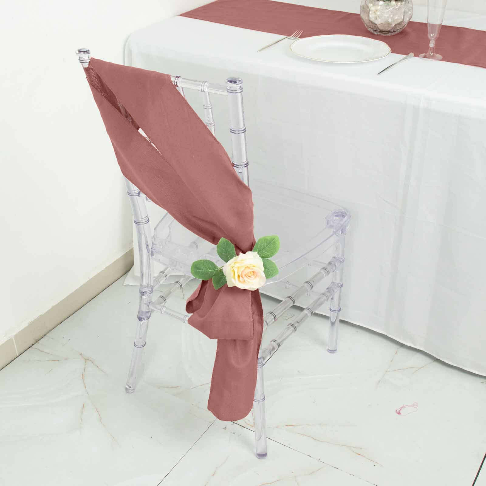 5 Pack Polyester Chair Sashes Cinnamon Rose 6"x108"