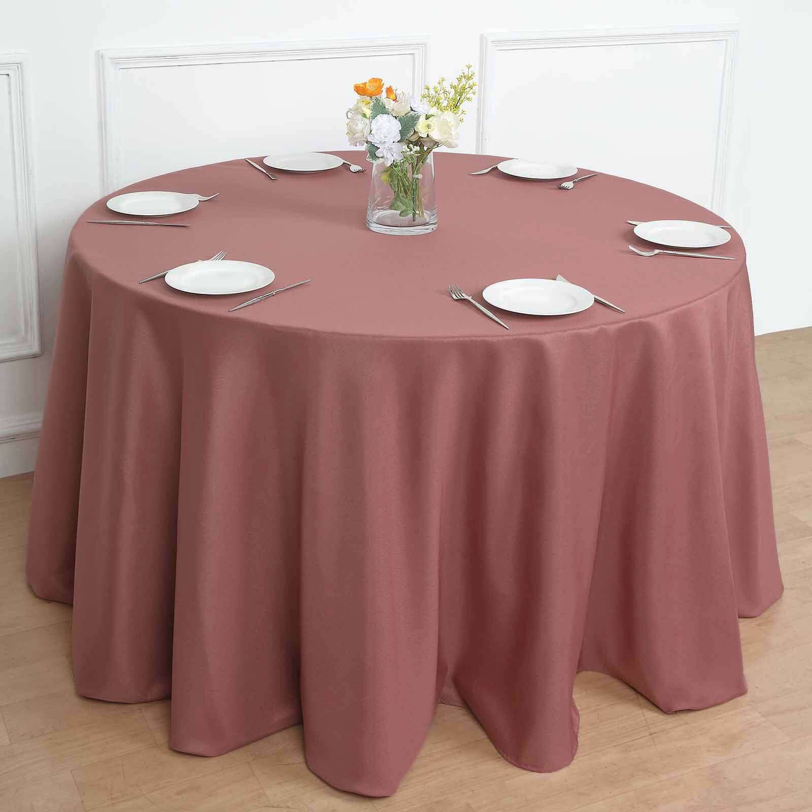 120" Cinnamon Rose Seamless Polyester Round Tablecloth for 5 Foot Table With Floor-Length Drop